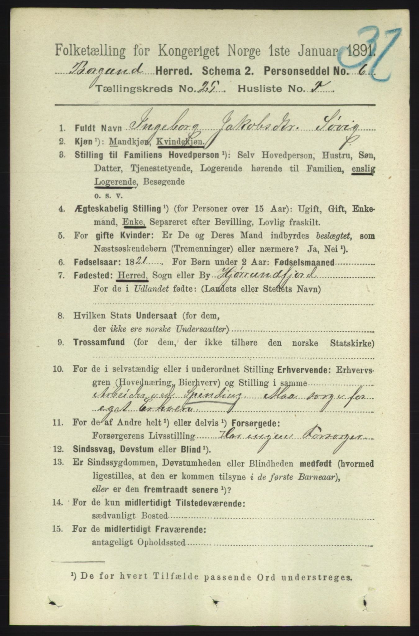 RA, 1891 census for 1531 Borgund, 1891, p. 7291