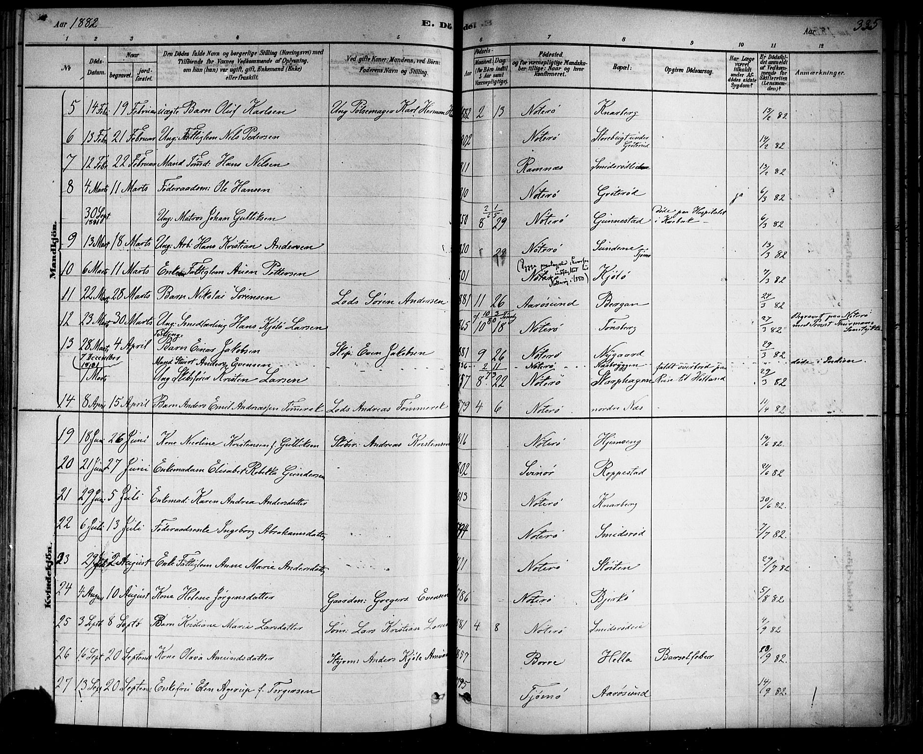 Nøtterøy kirkebøker, SAKO/A-354/F/Fa/L0008: Parish register (official) no. I 8, 1878-1893, p. 335