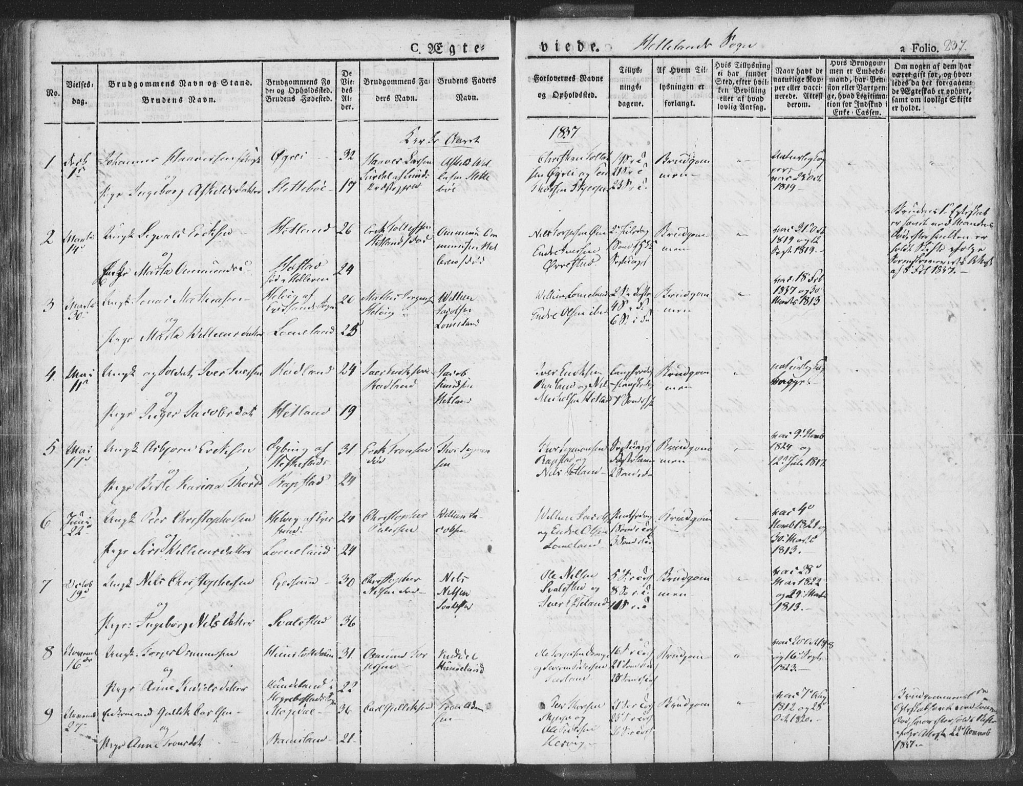 Helleland sokneprestkontor, AV/SAST-A-101810: Parish register (official) no. A 6.1, 1834-1863, p. 237