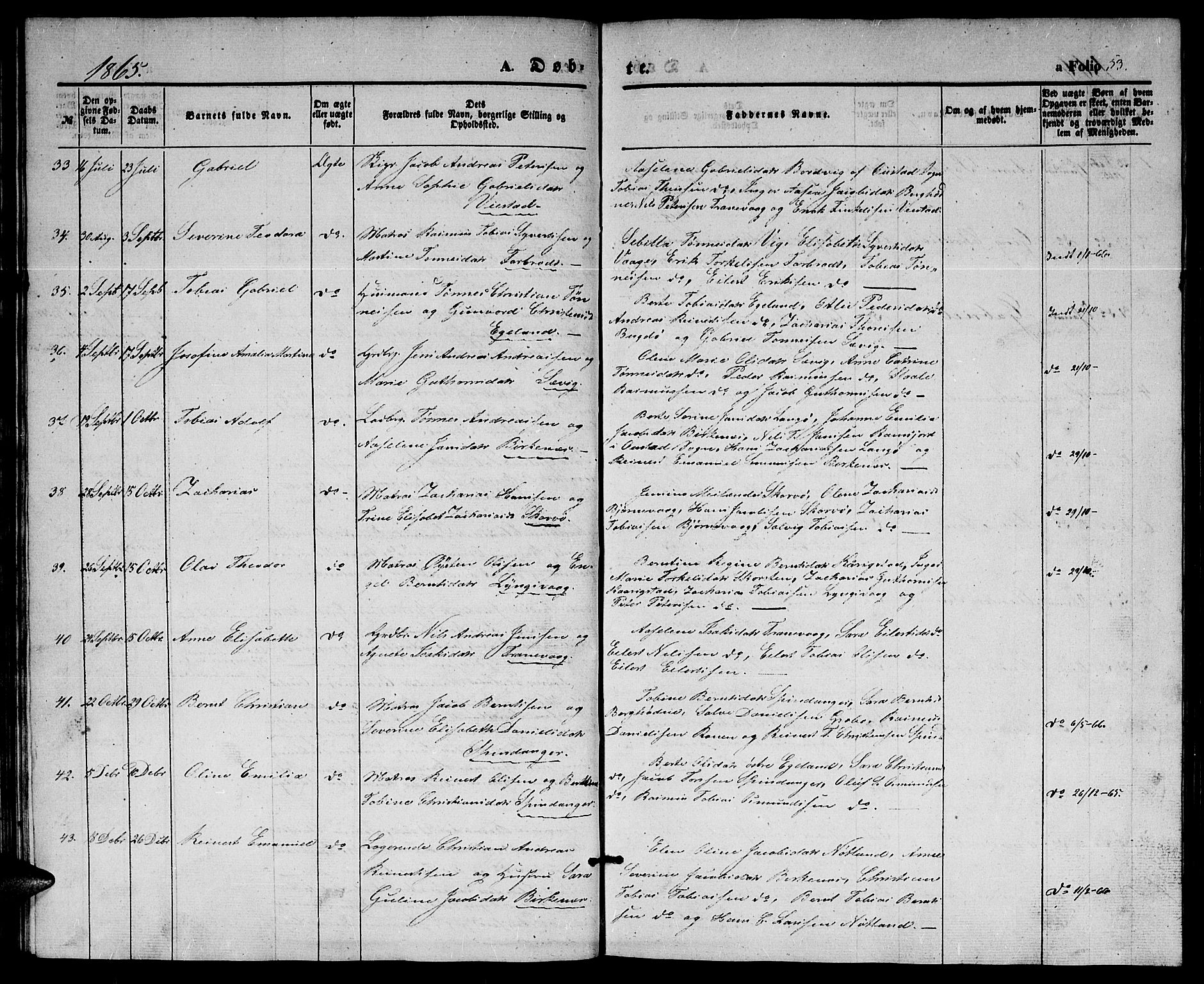 Herad sokneprestkontor, SAK/1111-0018/F/Fb/Fbb/L0002: Parish register (copy) no. B 2, 1853-1871, p. 53