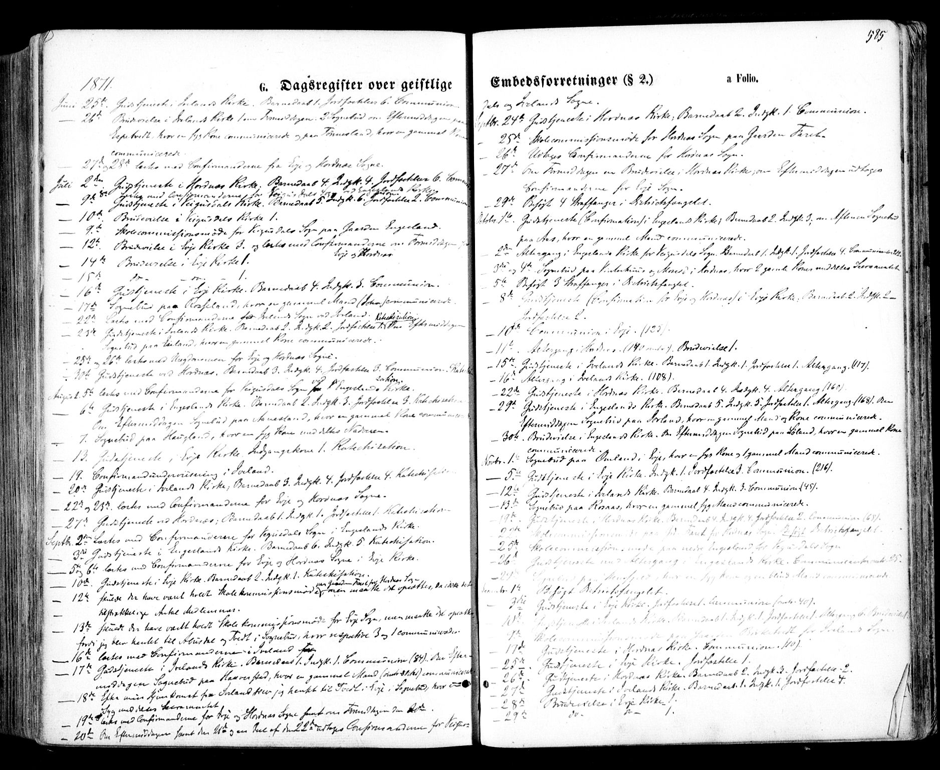 Evje sokneprestkontor, AV/SAK-1111-0008/F/Fa/Faa/L0006: Parish register (official) no. A 6, 1866-1884, p. 585