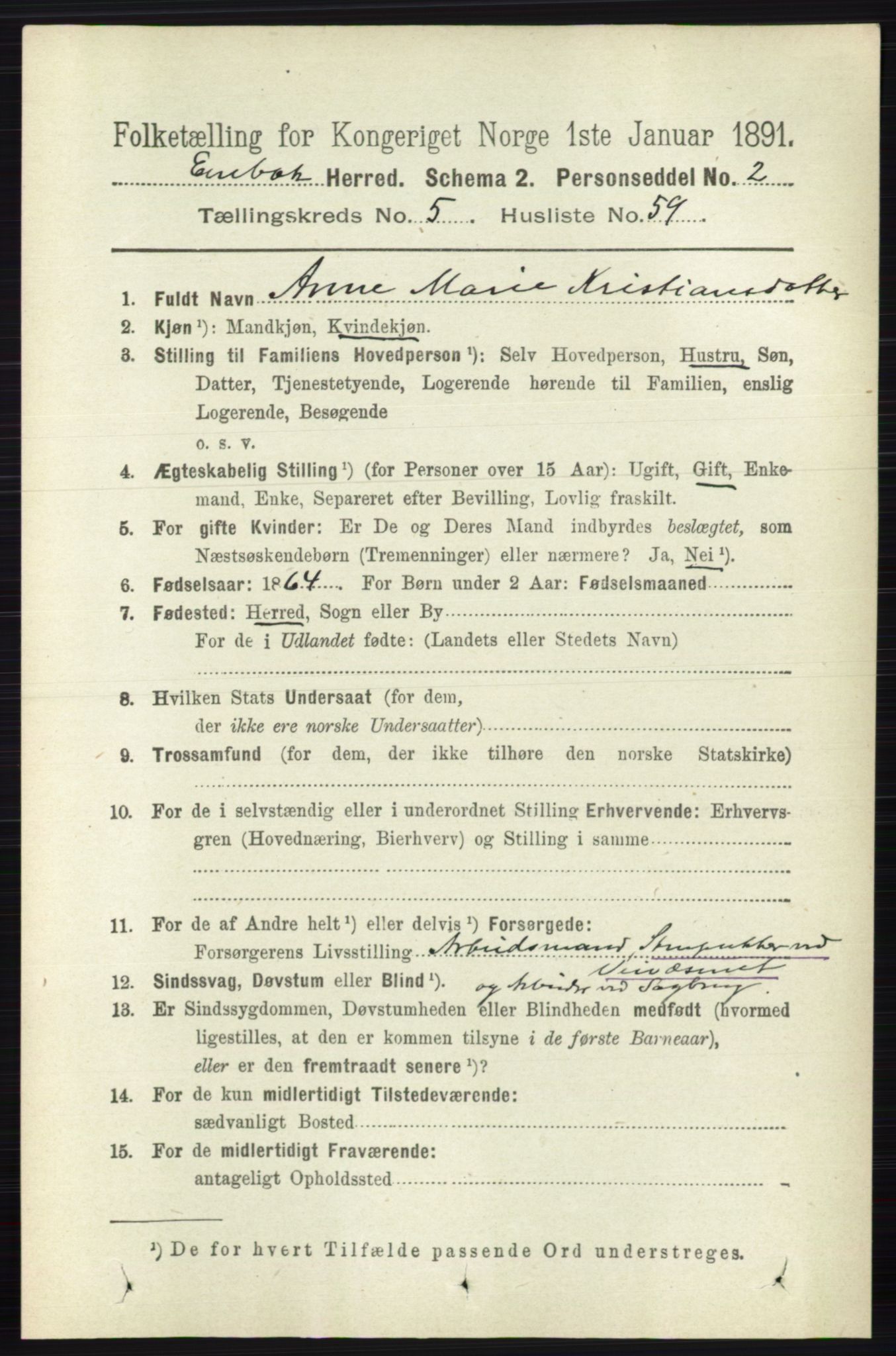 RA, 1891 census for 0229 Enebakk, 1891, p. 2348