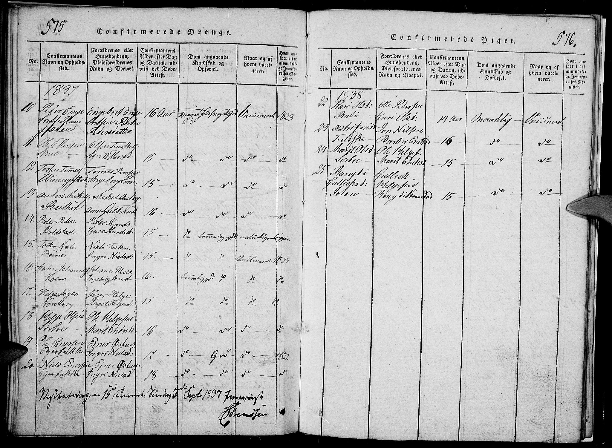 Slidre prestekontor, SAH/PREST-134/H/Ha/Hab/L0002: Parish register (copy) no. 2, 1814-1839, p. 575-576