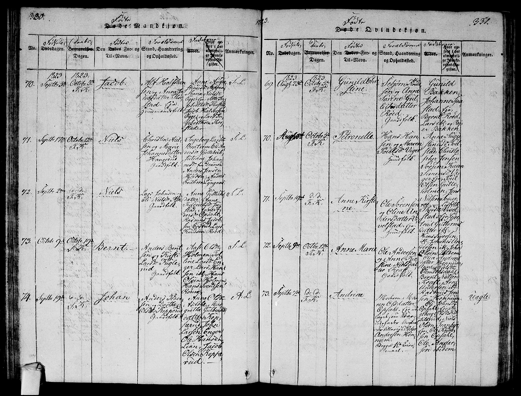 Lier kirkebøker, SAKO/A-230/G/Ga/L0001: Parish register (copy) no. I 1, 1813-1824, p. 330-331