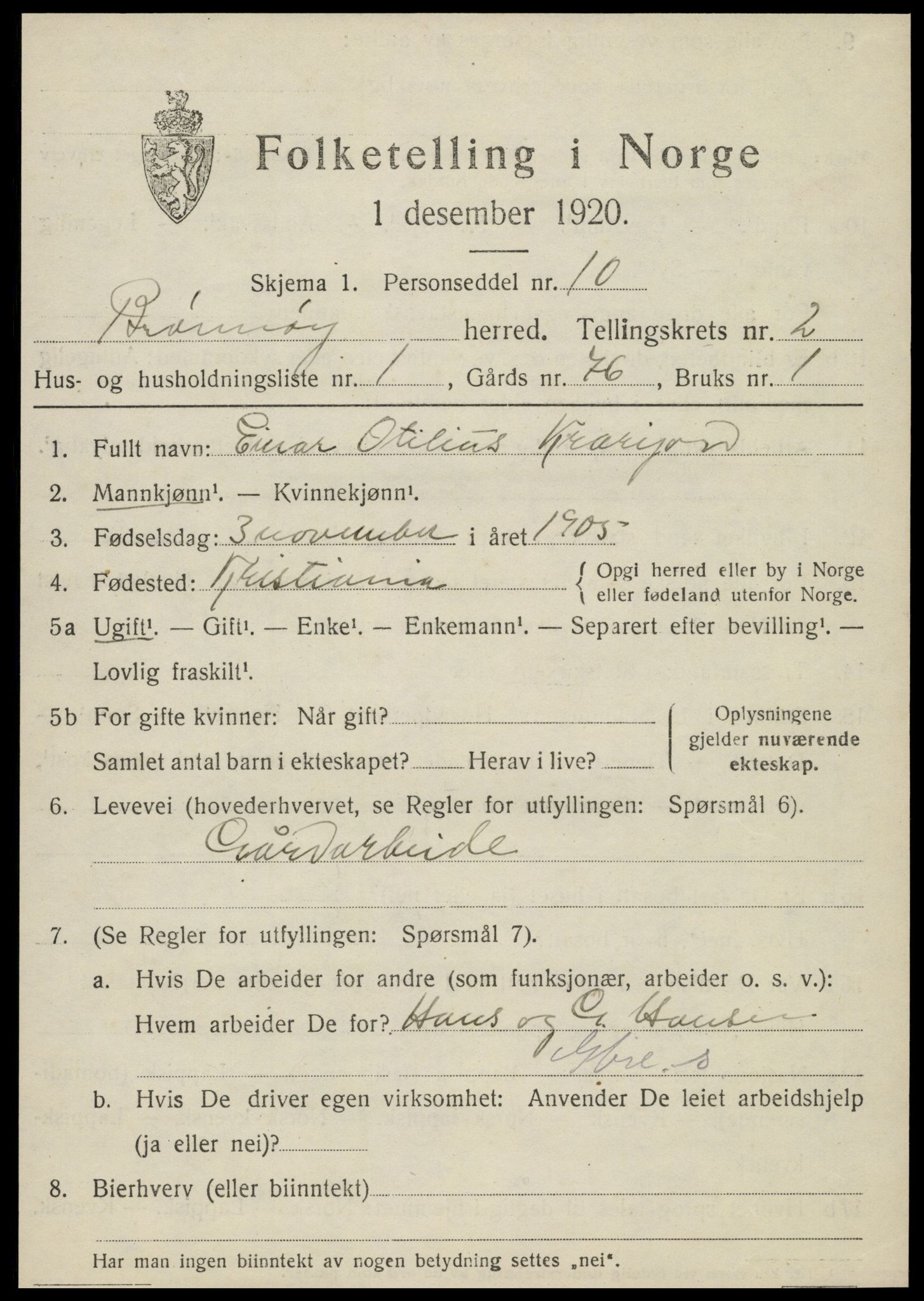 SAT, 1920 census for Brønnøy, 1920, p. 1862