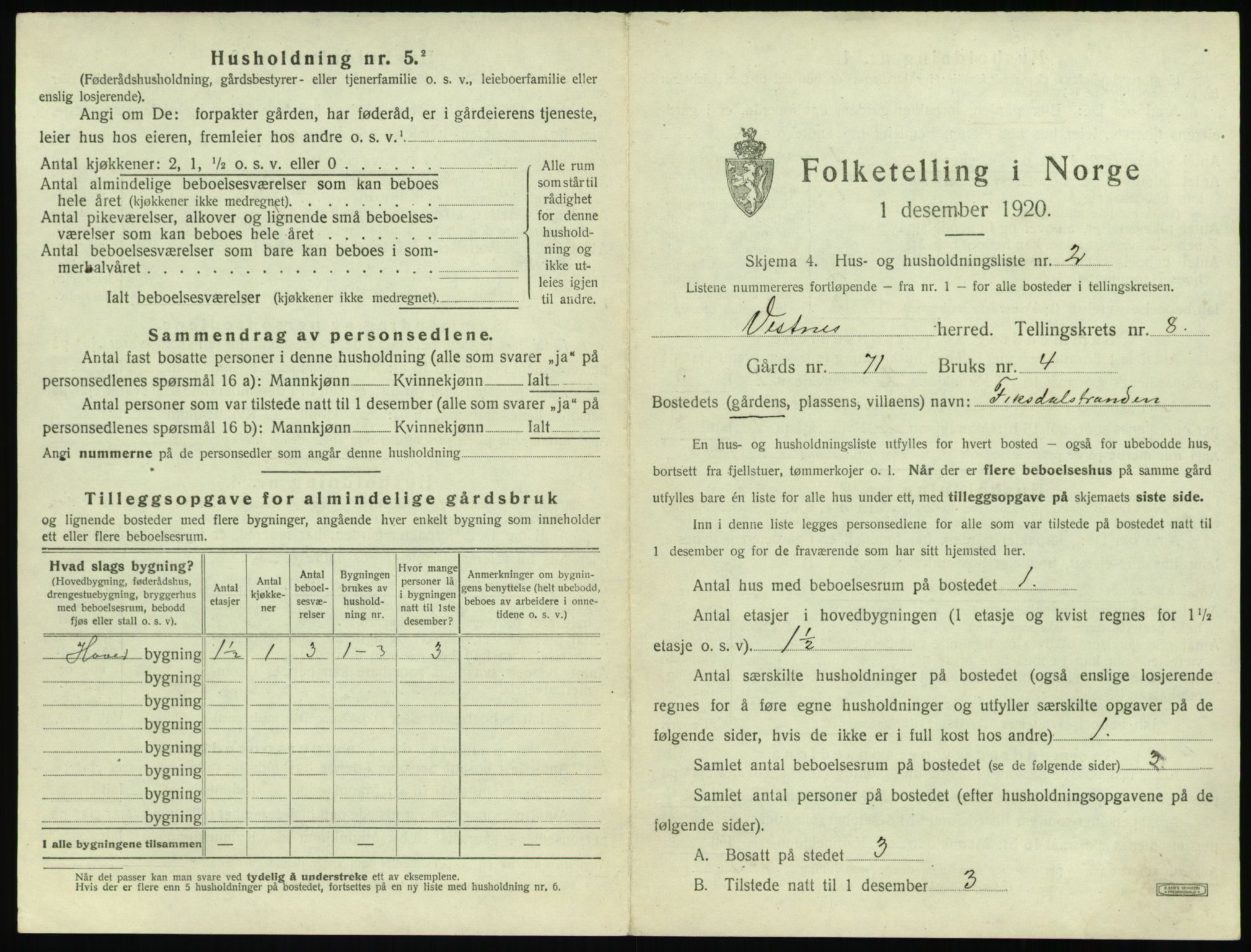 SAT, 1920 census for Vestnes, 1920, p. 869