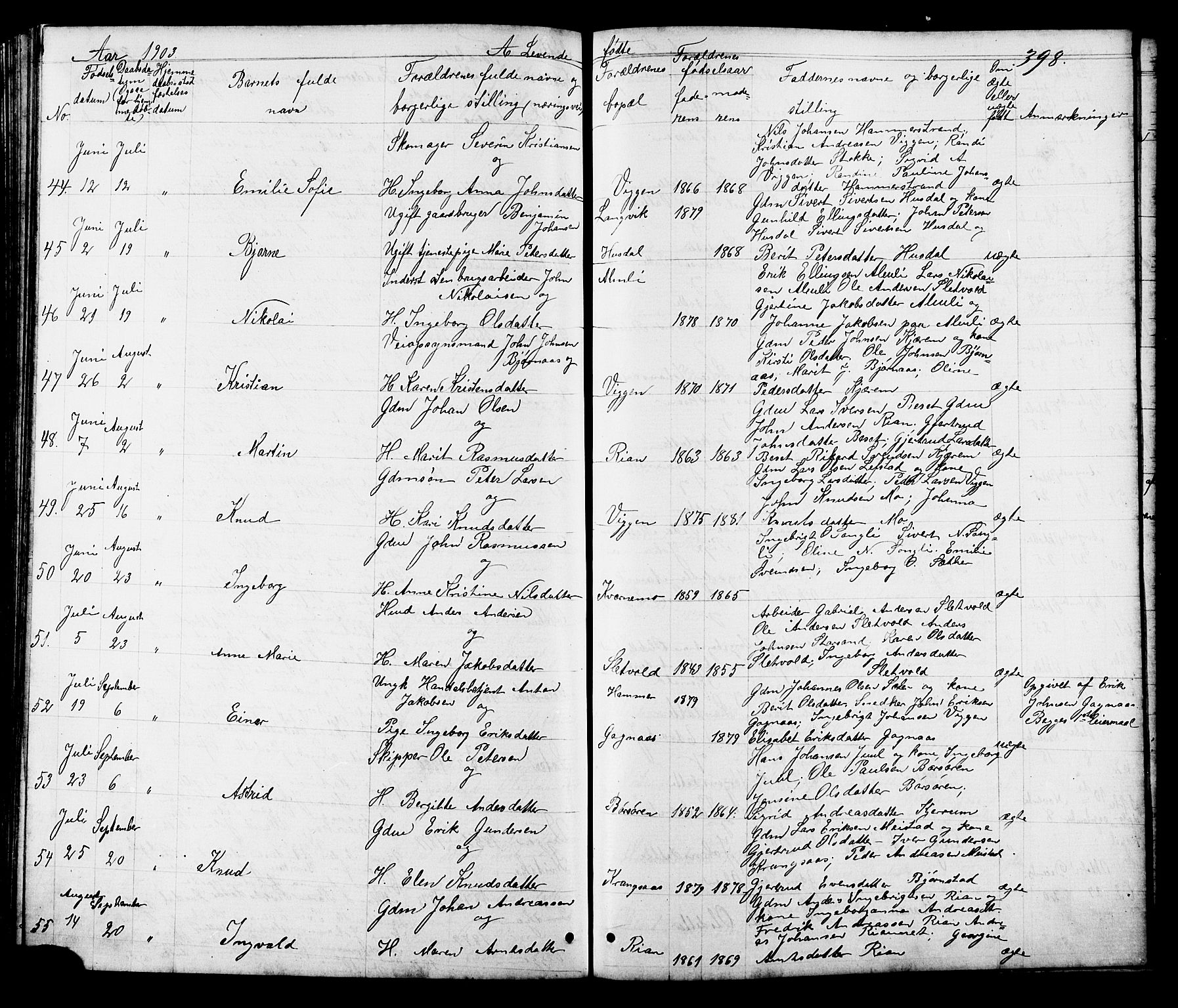 Ministerialprotokoller, klokkerbøker og fødselsregistre - Sør-Trøndelag, SAT/A-1456/665/L0777: Parish register (copy) no. 665C02, 1867-1915, p. 398