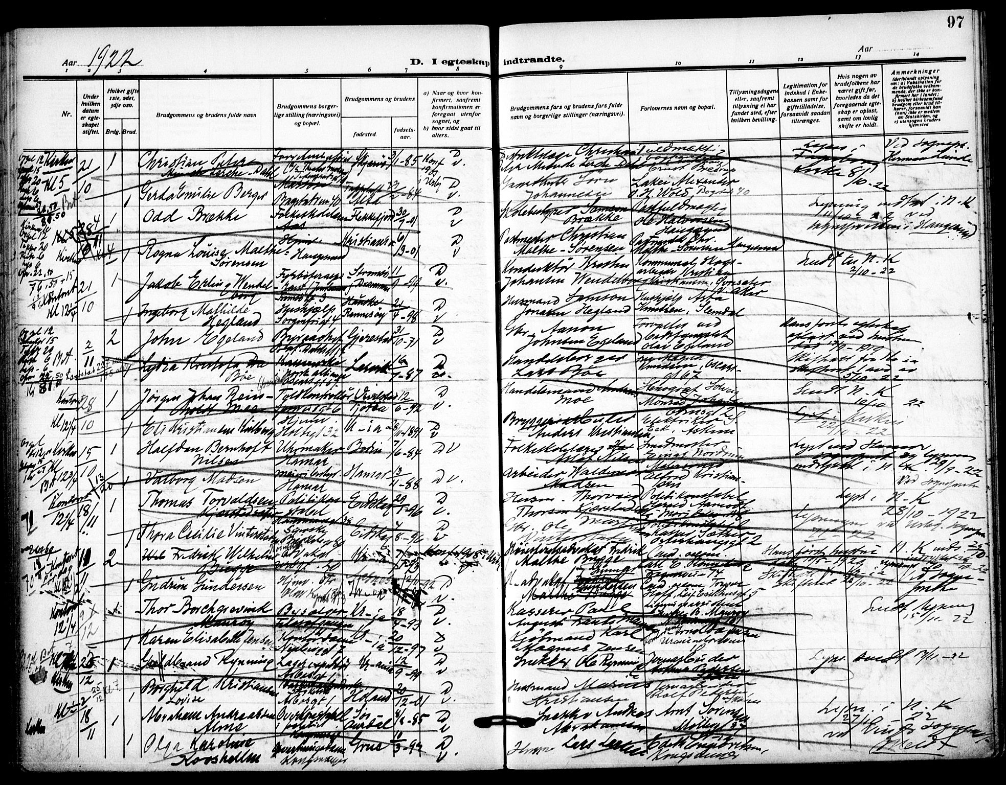 Uranienborg prestekontor Kirkebøker, SAO/A-10877/H/Ha/L0005: Banns register no. I 5, 1915-1928, p. 97