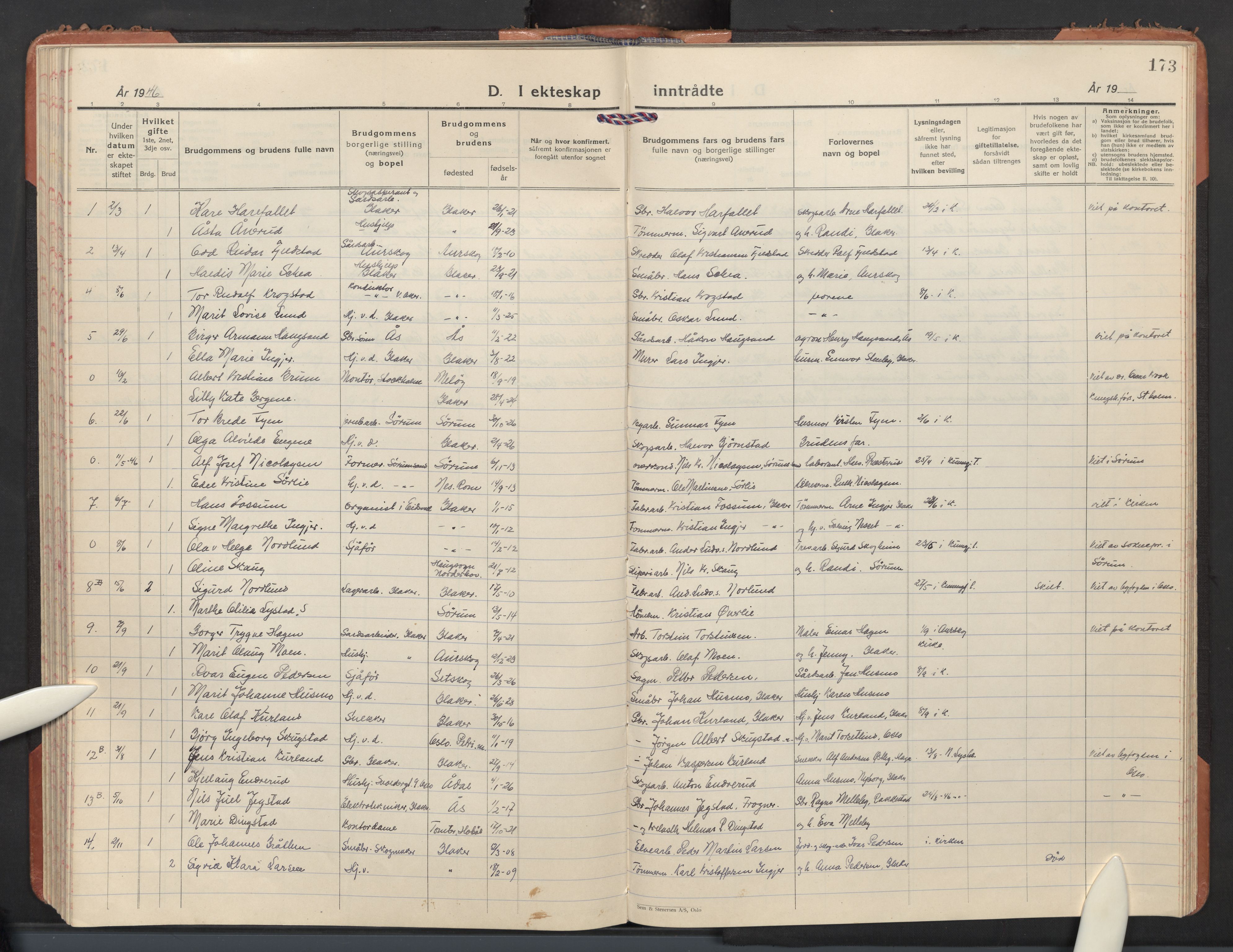 Aurskog prestekontor Kirkebøker, AV/SAO-A-10304a/F/Fb: Parish register (official) no. II 6, 1926-1957, p. 173
