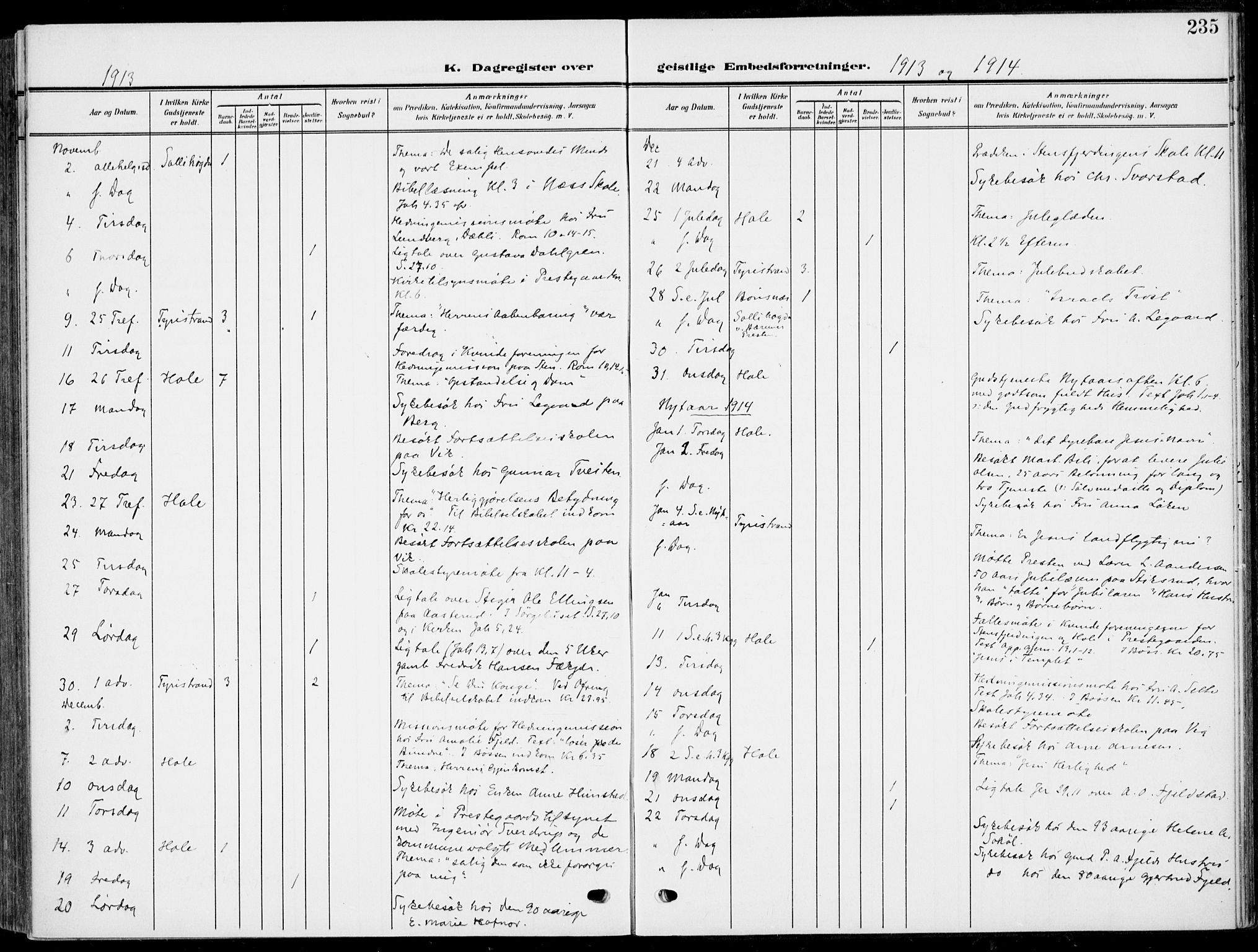 Hole kirkebøker, AV/SAKO-A-228/F/Fa/L0010: Parish register (official) no. I 10, 1907-1917, p. 235