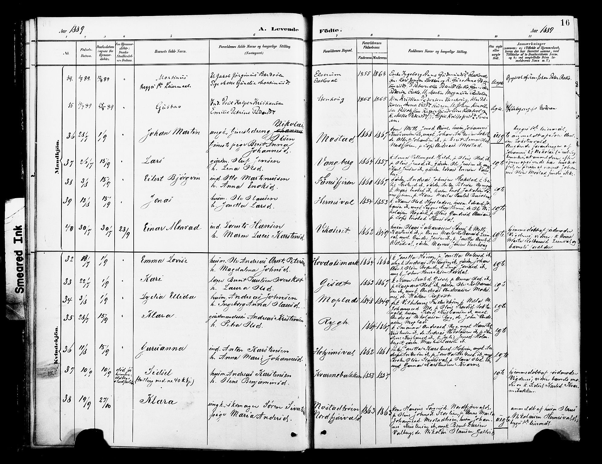 Ministerialprotokoller, klokkerbøker og fødselsregistre - Nord-Trøndelag, SAT/A-1458/713/L0121: Parish register (official) no. 713A10, 1888-1898, p. 16