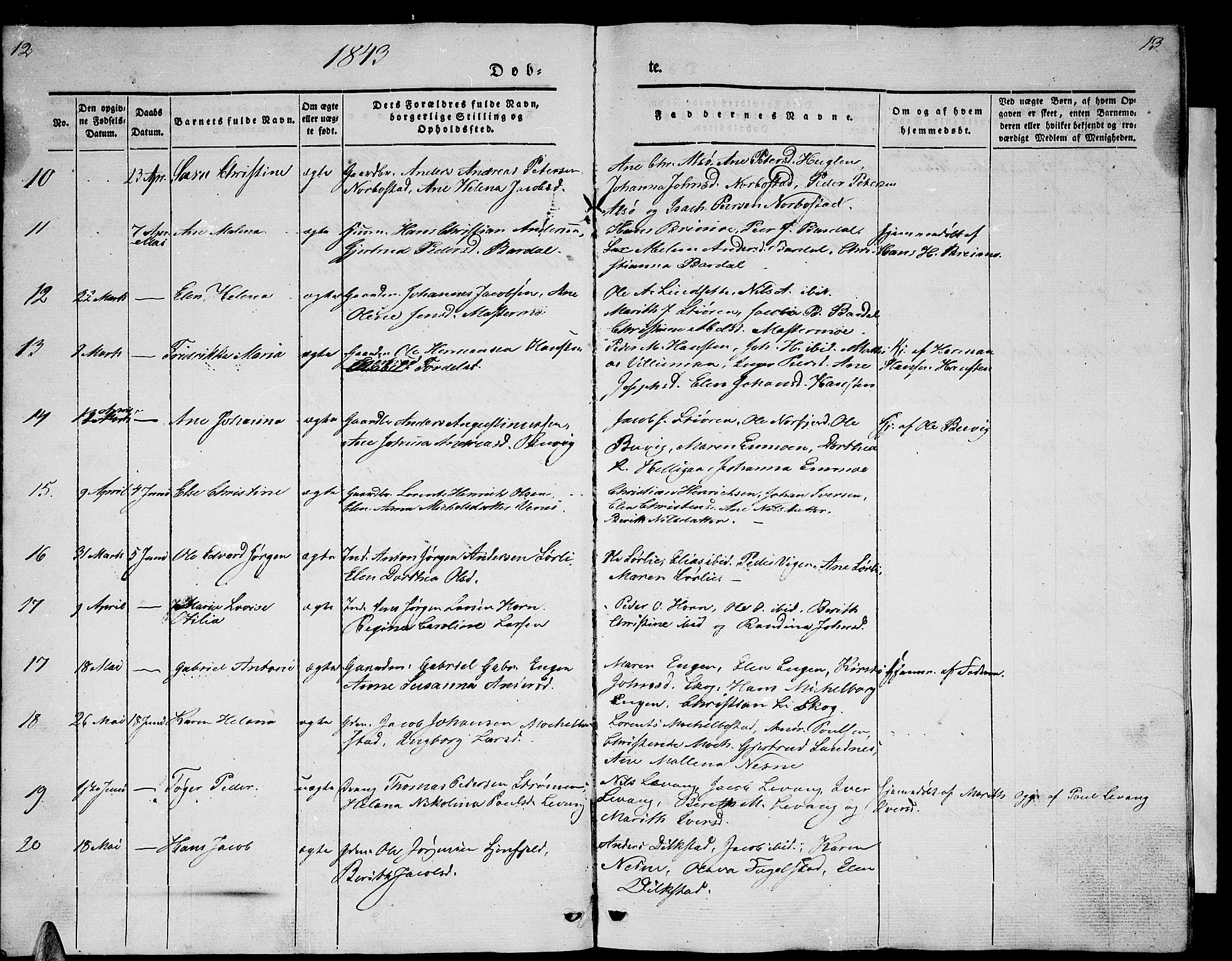 Ministerialprotokoller, klokkerbøker og fødselsregistre - Nordland, AV/SAT-A-1459/838/L0555: Parish register (copy) no. 838C02, 1842-1861, p. 12-13