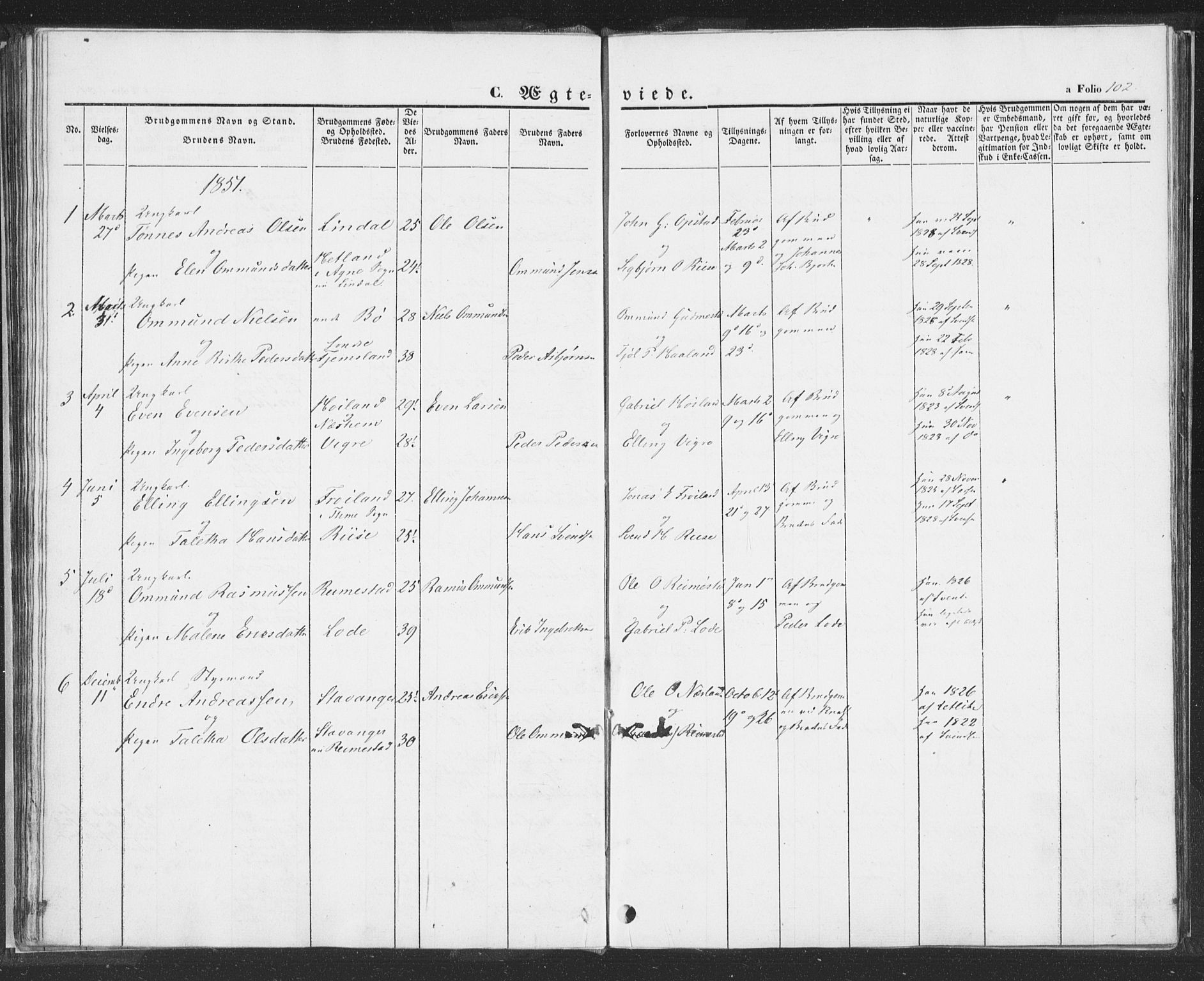 Hå sokneprestkontor, AV/SAST-A-101801/001/30BA/L0006: Parish register (official) no. A 5, 1842-1853, p. 102