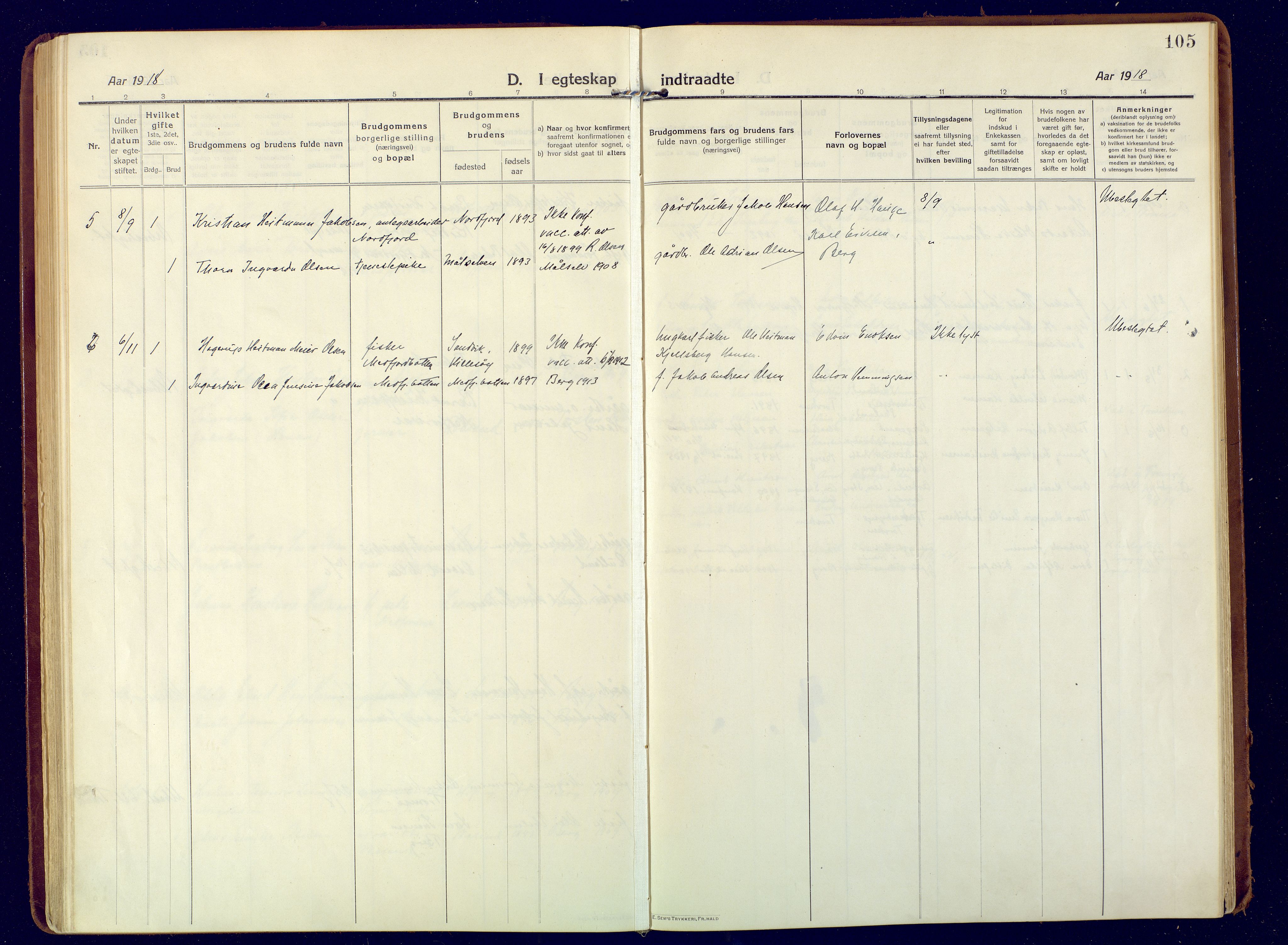 Berg sokneprestkontor, AV/SATØ-S-1318/G/Ga/Gaa/L0009kirke: Parish register (official) no. 9, 1916-1928, p. 105