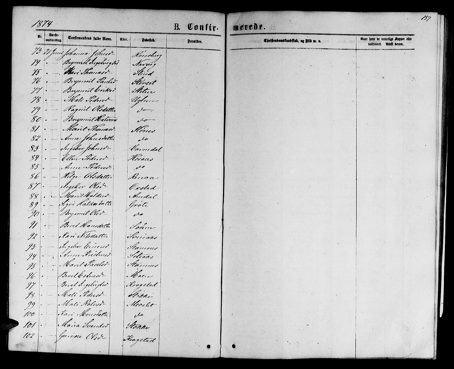 Ministerialprotokoller, klokkerbøker og fødselsregistre - Sør-Trøndelag, SAT/A-1456/695/L1156: Parish register (copy) no. 695C07, 1869-1888, p. 157