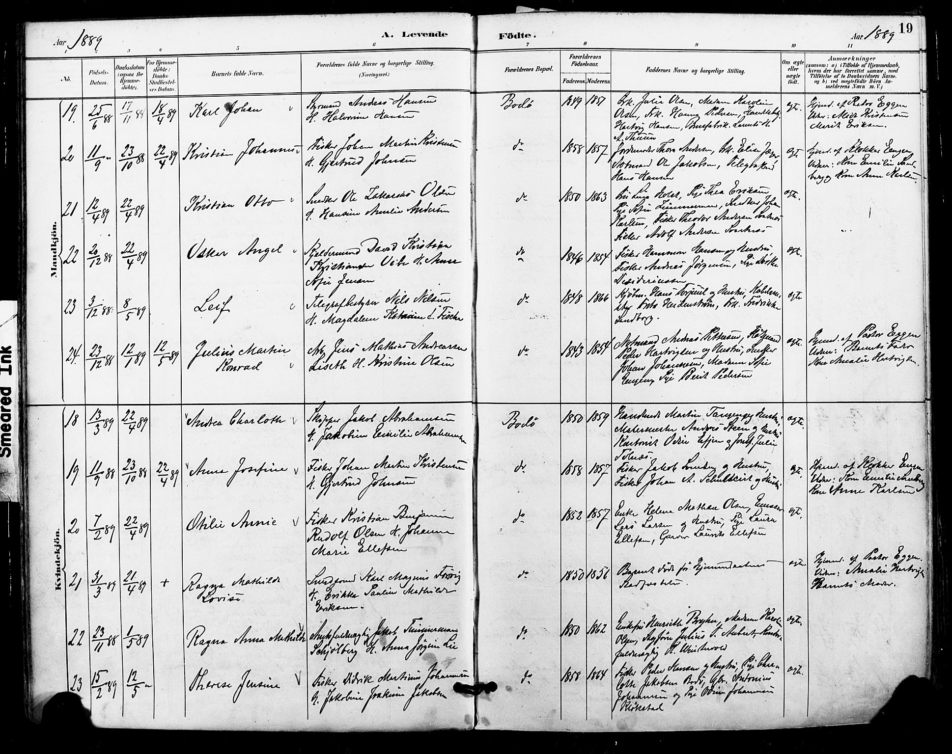 Ministerialprotokoller, klokkerbøker og fødselsregistre - Nordland, AV/SAT-A-1459/801/L0010: Parish register (official) no. 801A10, 1888-1899, p. 19