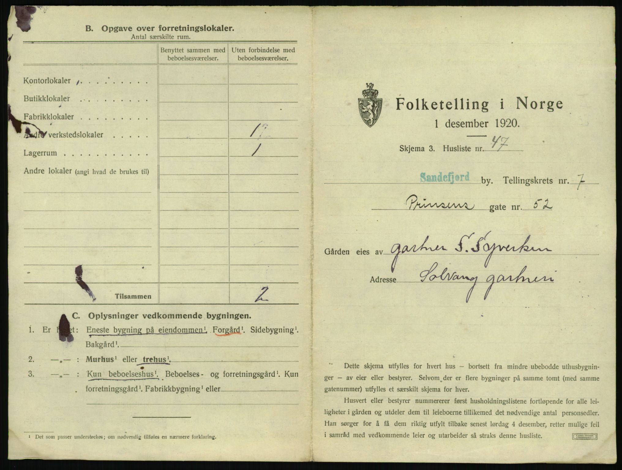 SAKO, 1920 census for Sandefjord, 1920, p. 902