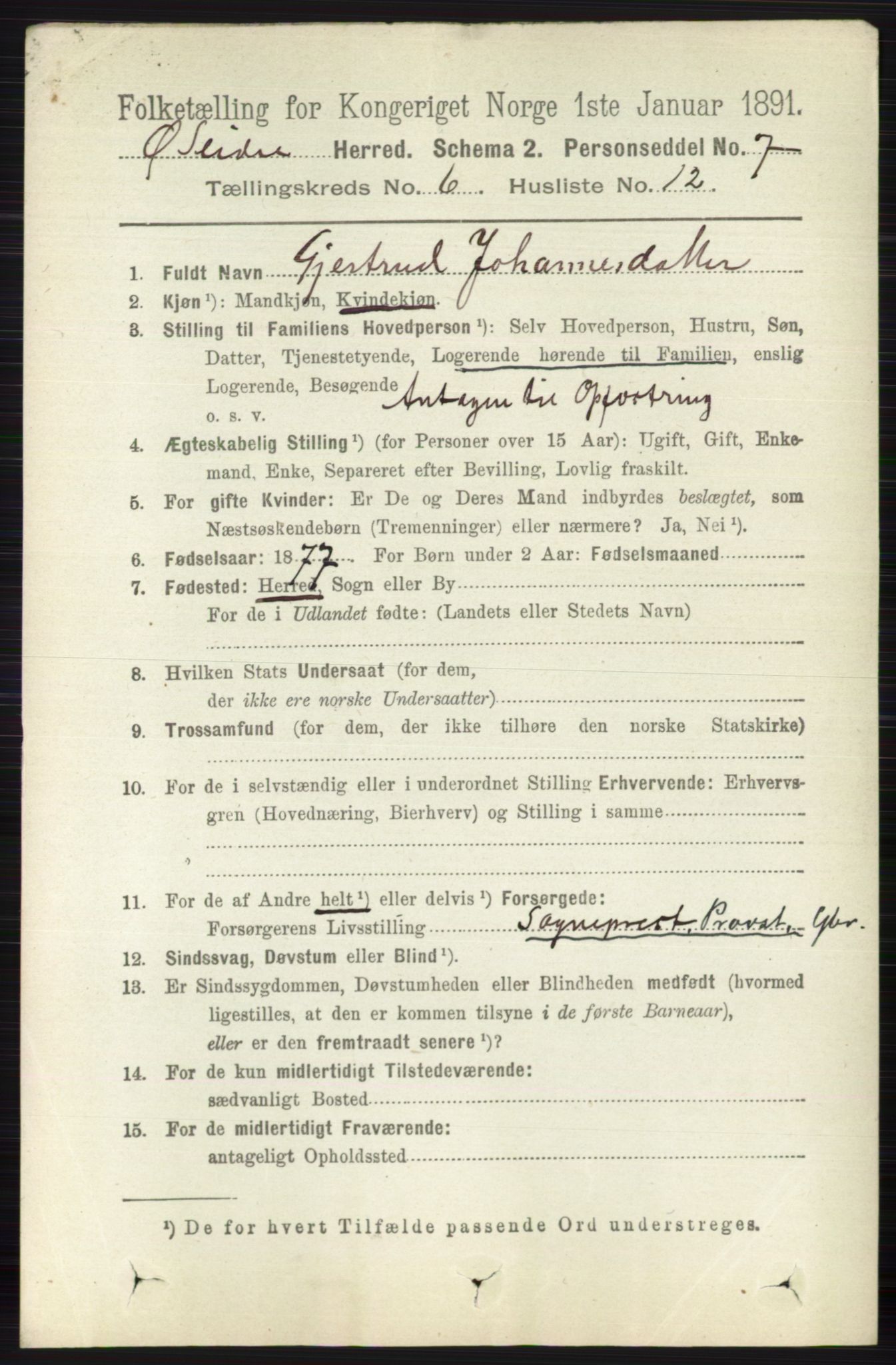 RA, 1891 census for 0544 Øystre Slidre, 1891, p. 1855