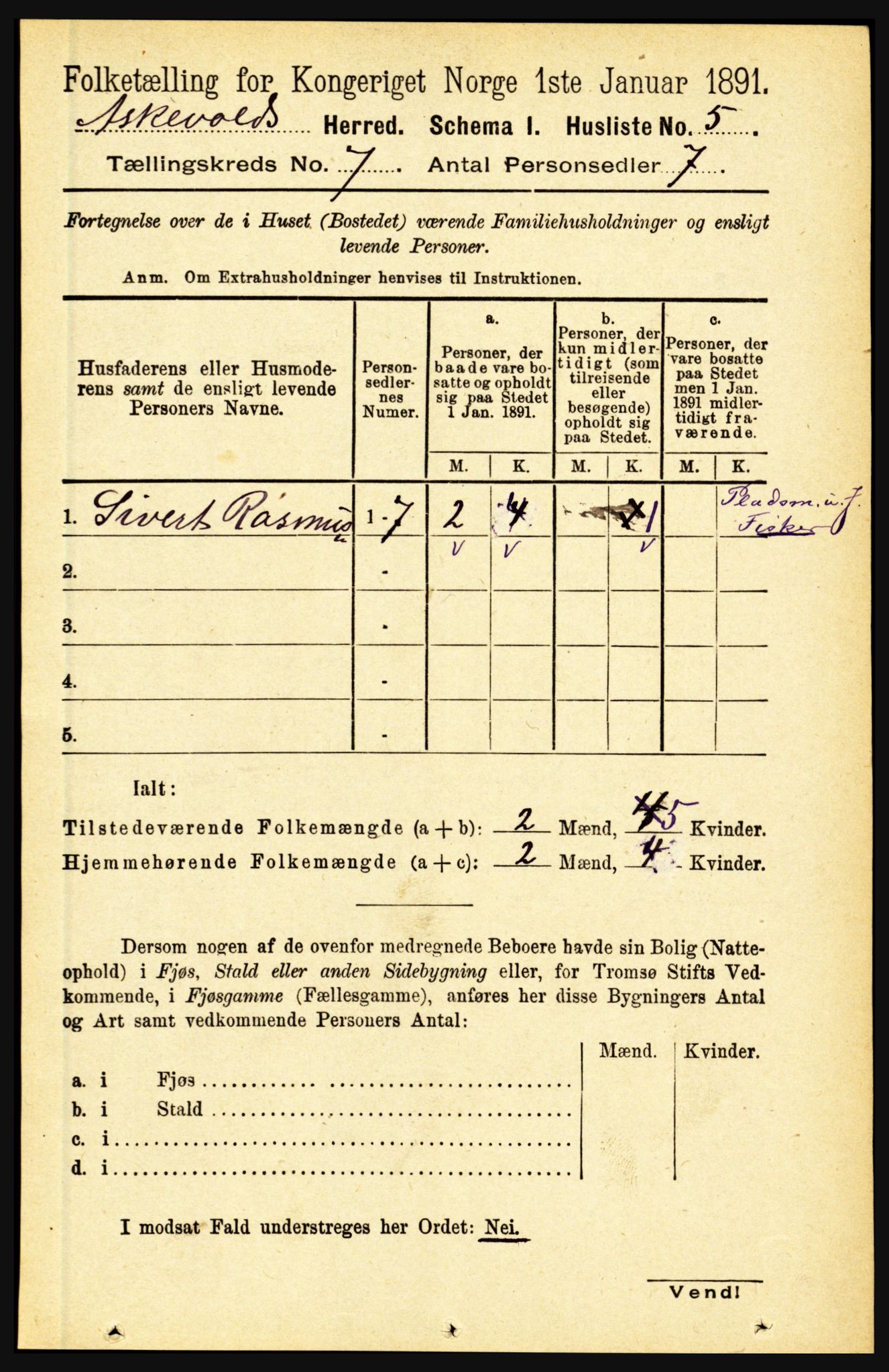 RA, 1891 census for 1428 Askvoll, 1891, p. 1855