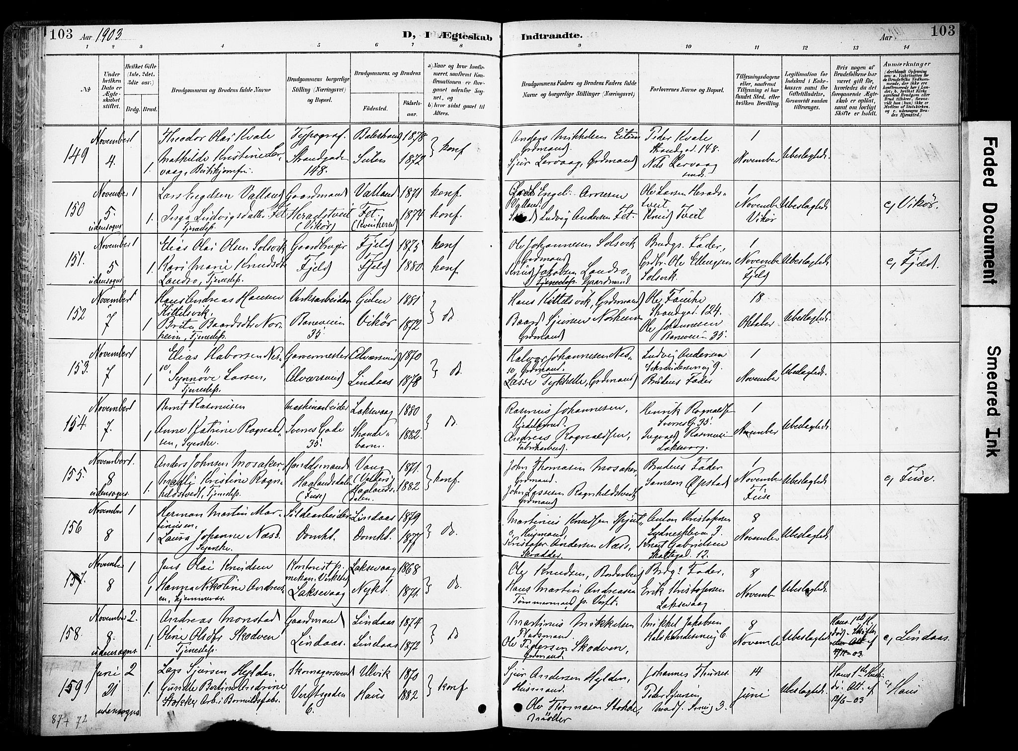 Nykirken Sokneprestembete, SAB/A-77101/H/Haa/L0034: Parish register (official) no. D 4, 1896-1905, p. 103