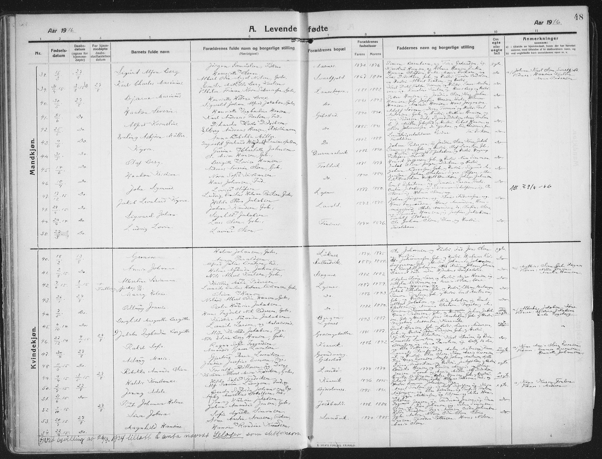 Lenvik sokneprestembete, SATØ/S-1310/H/Ha/Haa/L0016kirke: Parish register (official) no. 16, 1910-1924, p. 48