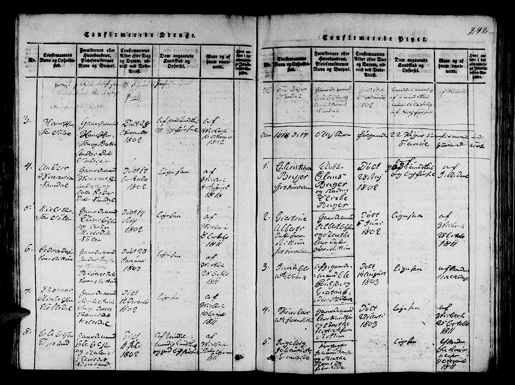 Fana Sokneprestembete, AV/SAB-A-75101/H/Hab/Haba/L0001: Parish register (copy) no. A 1, 1816-1836, p. 242