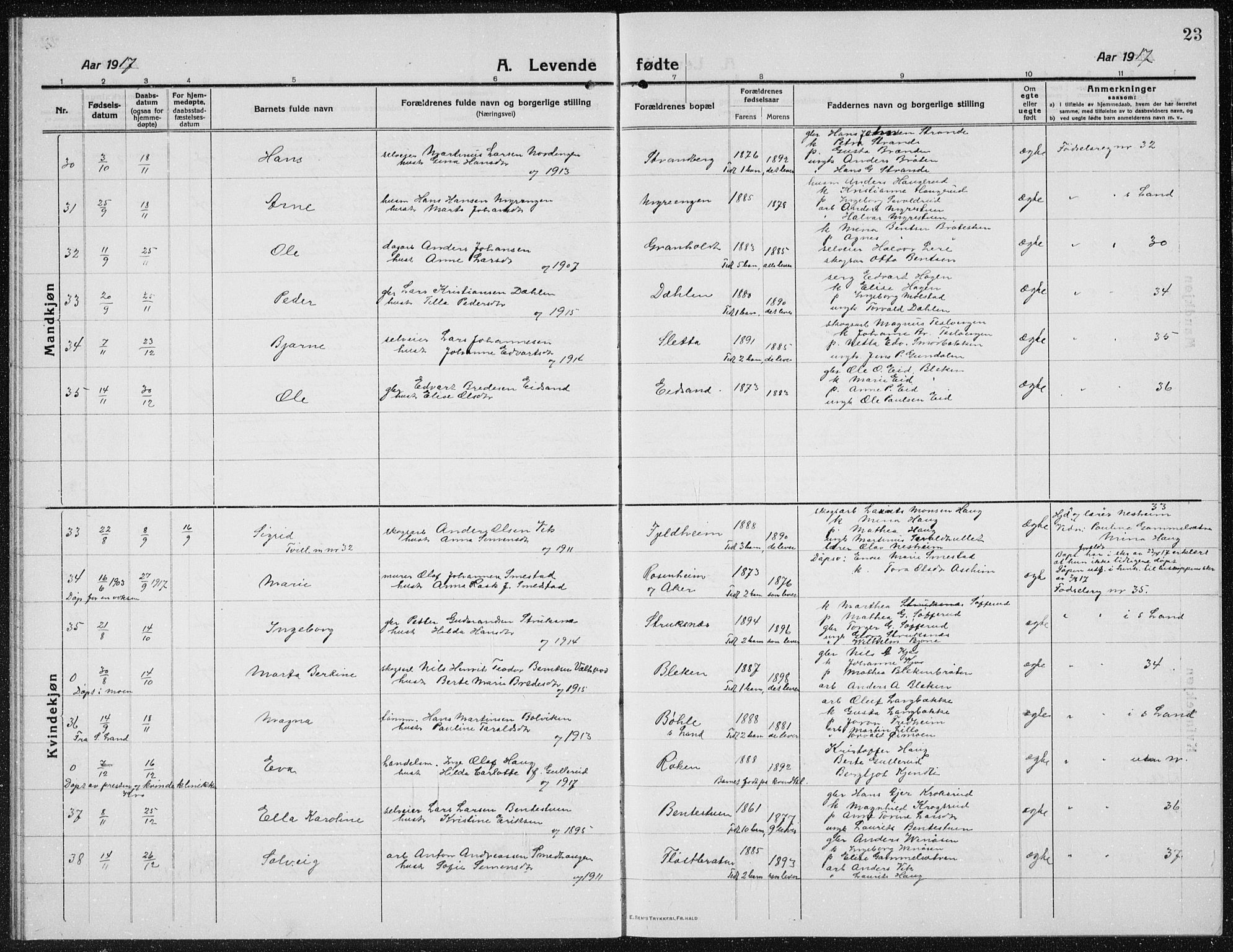 Brandbu prestekontor, AV/SAH-PREST-114/H/Ha/Hab/L0001: Parish register (copy) no. 1, 1914-1937, p. 23