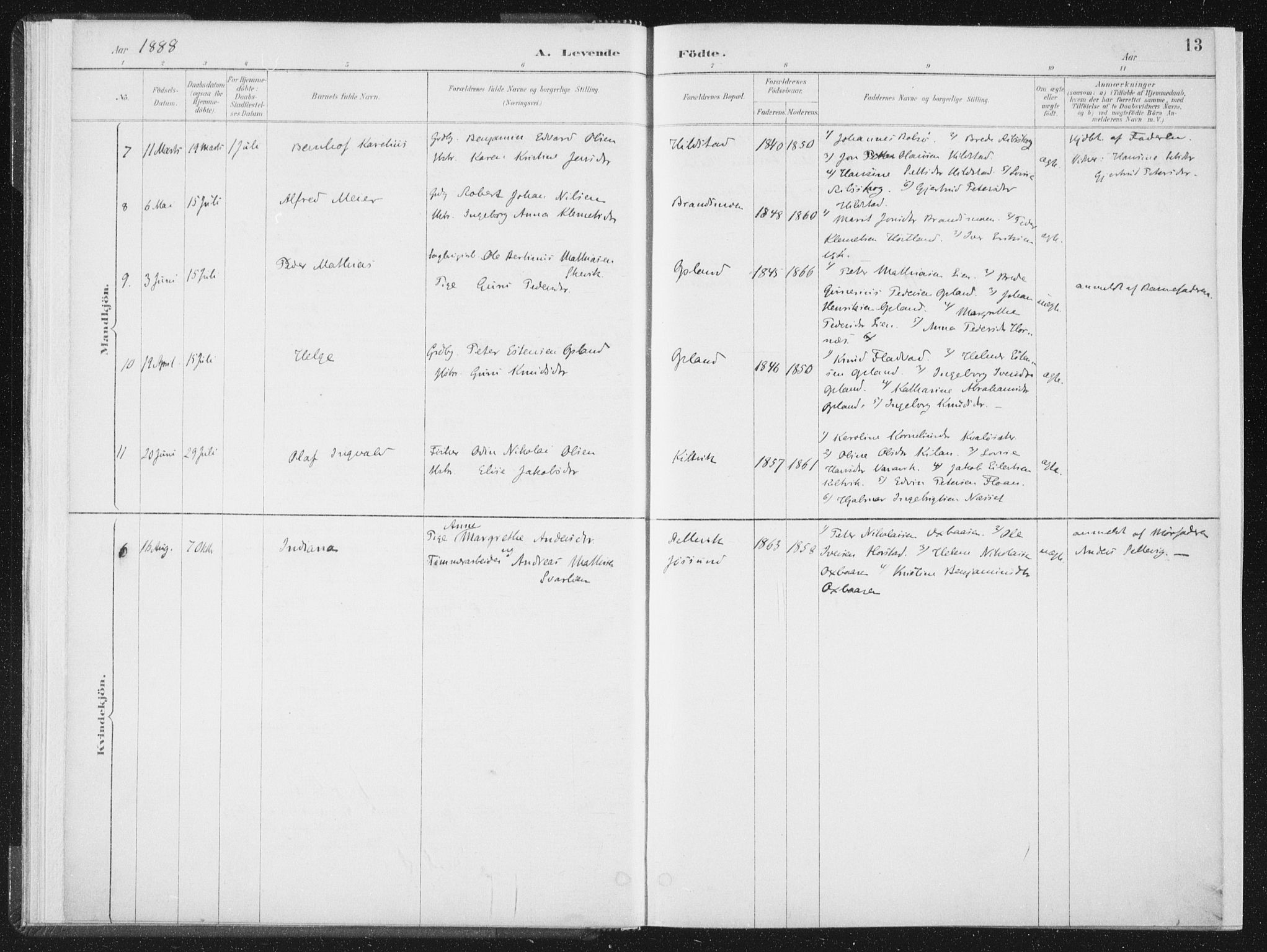 Ministerialprotokoller, klokkerbøker og fødselsregistre - Nord-Trøndelag, SAT/A-1458/771/L0597: Parish register (official) no. 771A04, 1885-1910, p. 13