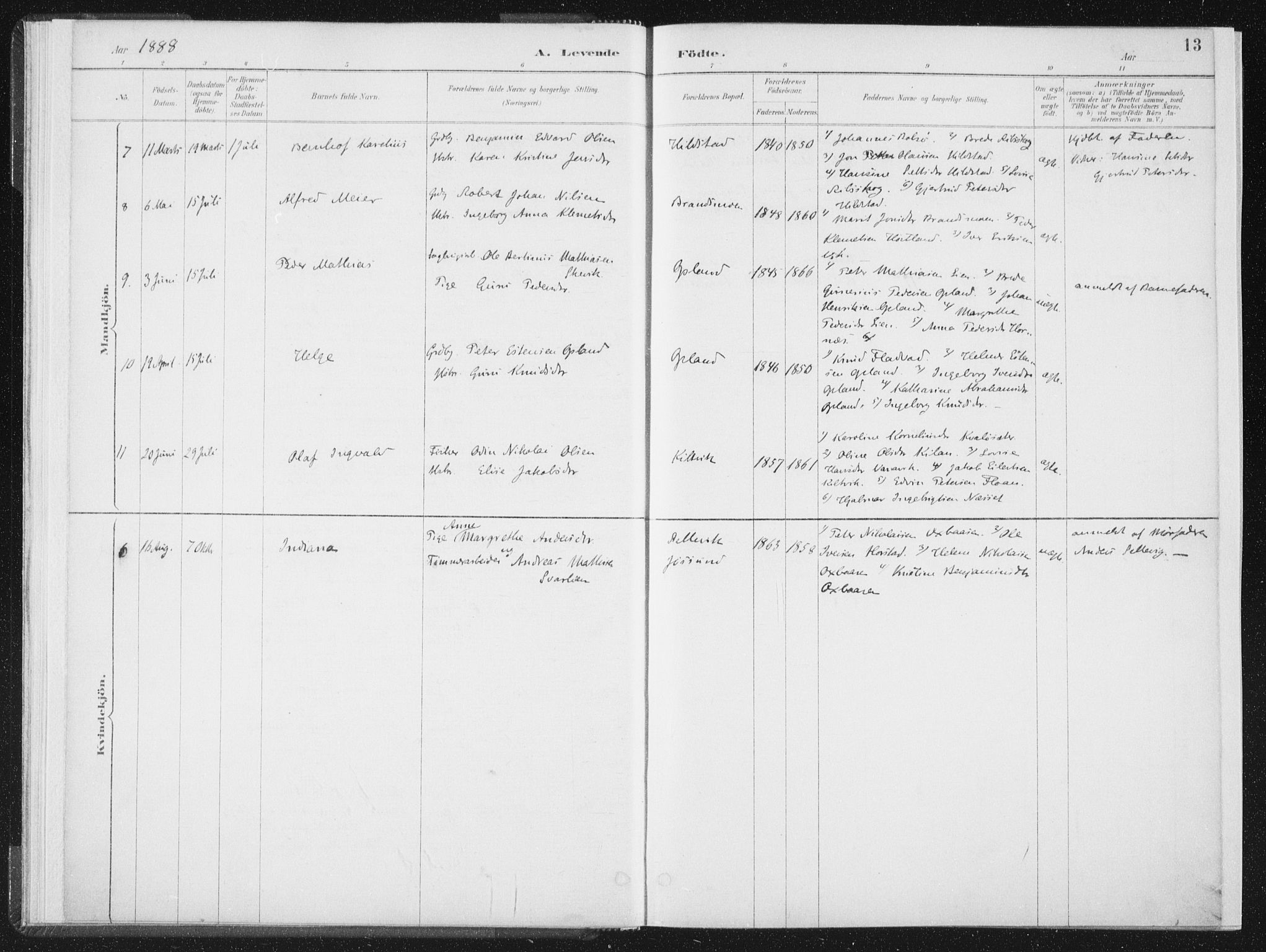 Ministerialprotokoller, klokkerbøker og fødselsregistre - Nord-Trøndelag, AV/SAT-A-1458/771/L0597: Parish register (official) no. 771A04, 1885-1910, p. 13