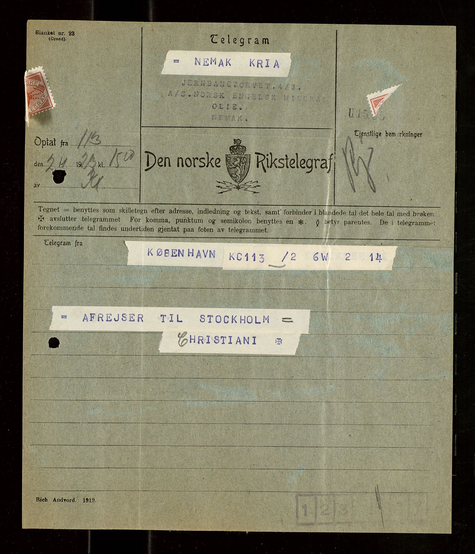 Pa 1521 - A/S Norske Shell, AV/SAST-A-101915/E/Ea/Eaa/L0021: Sjefskorrespondanse, 1918, p. 97