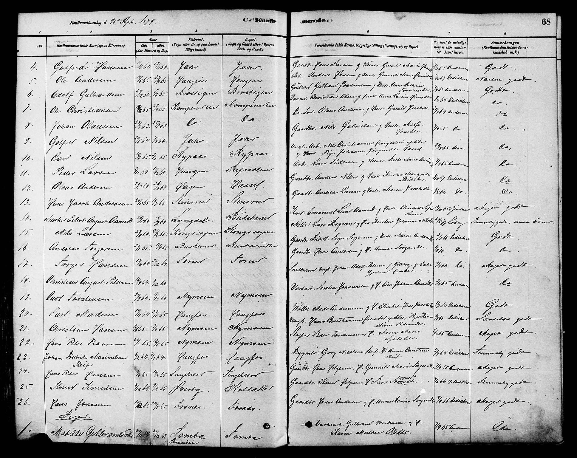 Modum kirkebøker, AV/SAKO-A-234/F/Fa/L0015: Parish register (official) no. 15 /1, 1877-1889, p. 68