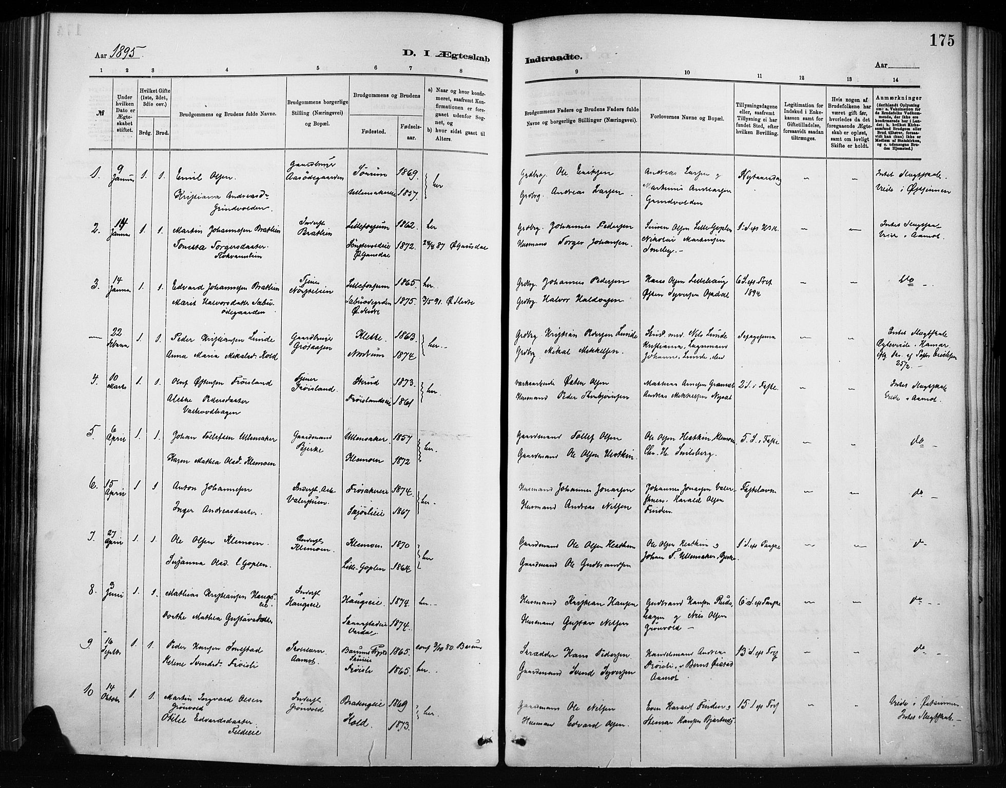 Nordre Land prestekontor, AV/SAH-PREST-124/H/Ha/Haa/L0004: Parish register (official) no. 4, 1882-1896, p. 175