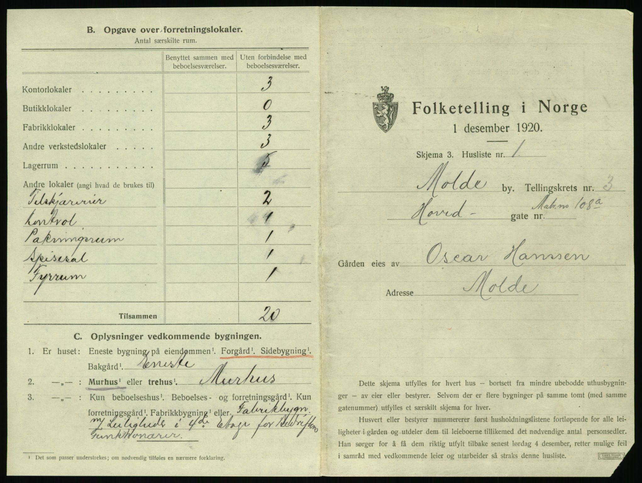 SAT, 1920 census for Molde, 1920, p. 221