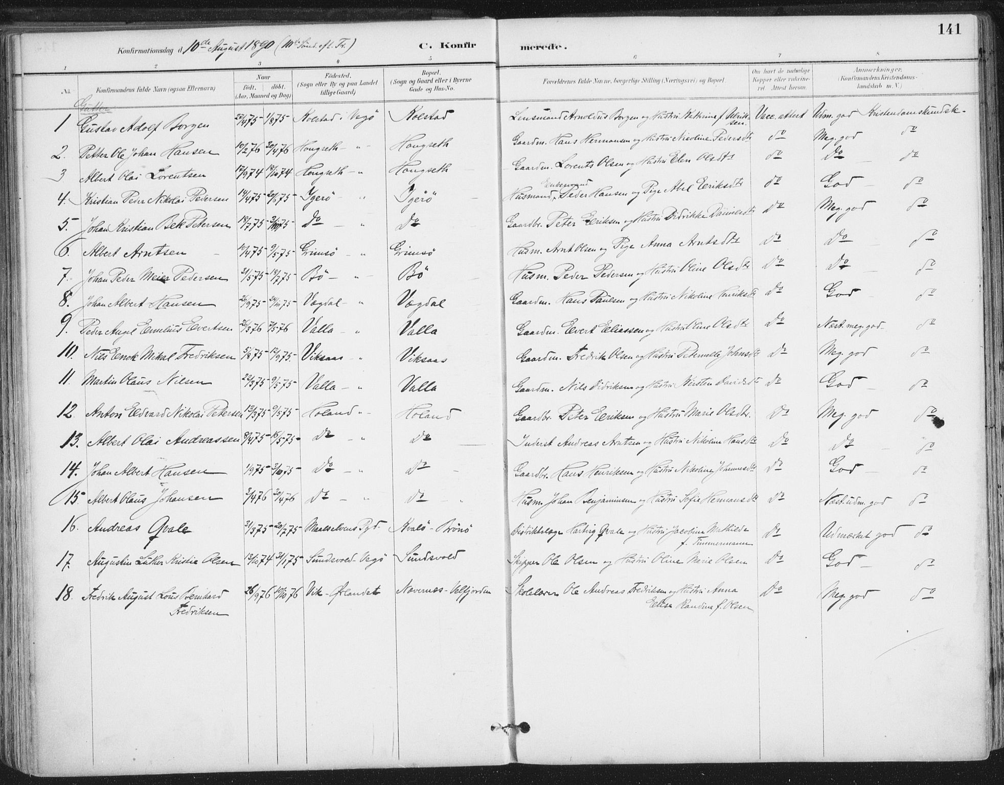 Ministerialprotokoller, klokkerbøker og fødselsregistre - Nordland, AV/SAT-A-1459/816/L0244: Parish register (official) no. 816A10, 1886-1903, p. 141