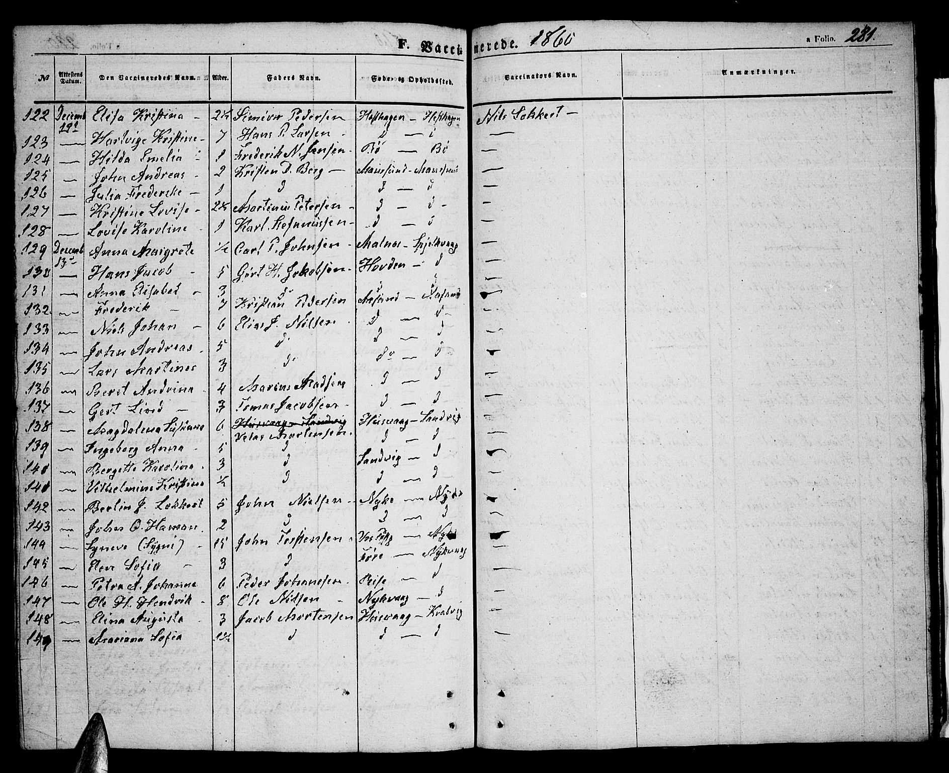 Ministerialprotokoller, klokkerbøker og fødselsregistre - Nordland, SAT/A-1459/891/L1313: Parish register (copy) no. 891C02, 1856-1870, p. 281
