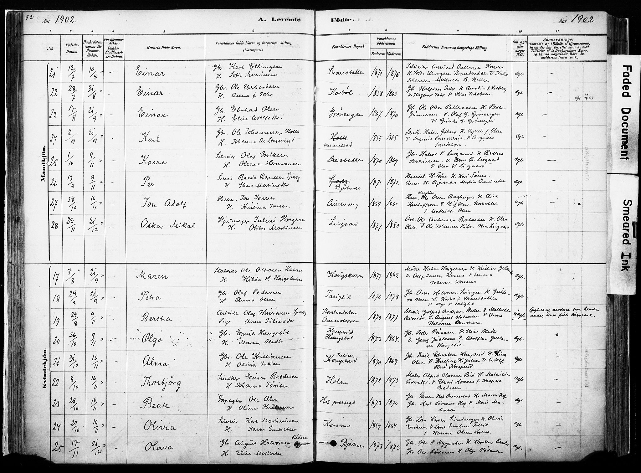 Hof prestekontor, AV/SAH-PREST-038/H/Ha/Haa/L0010: Parish register (official) no. 10, 1878-1909, p. 92