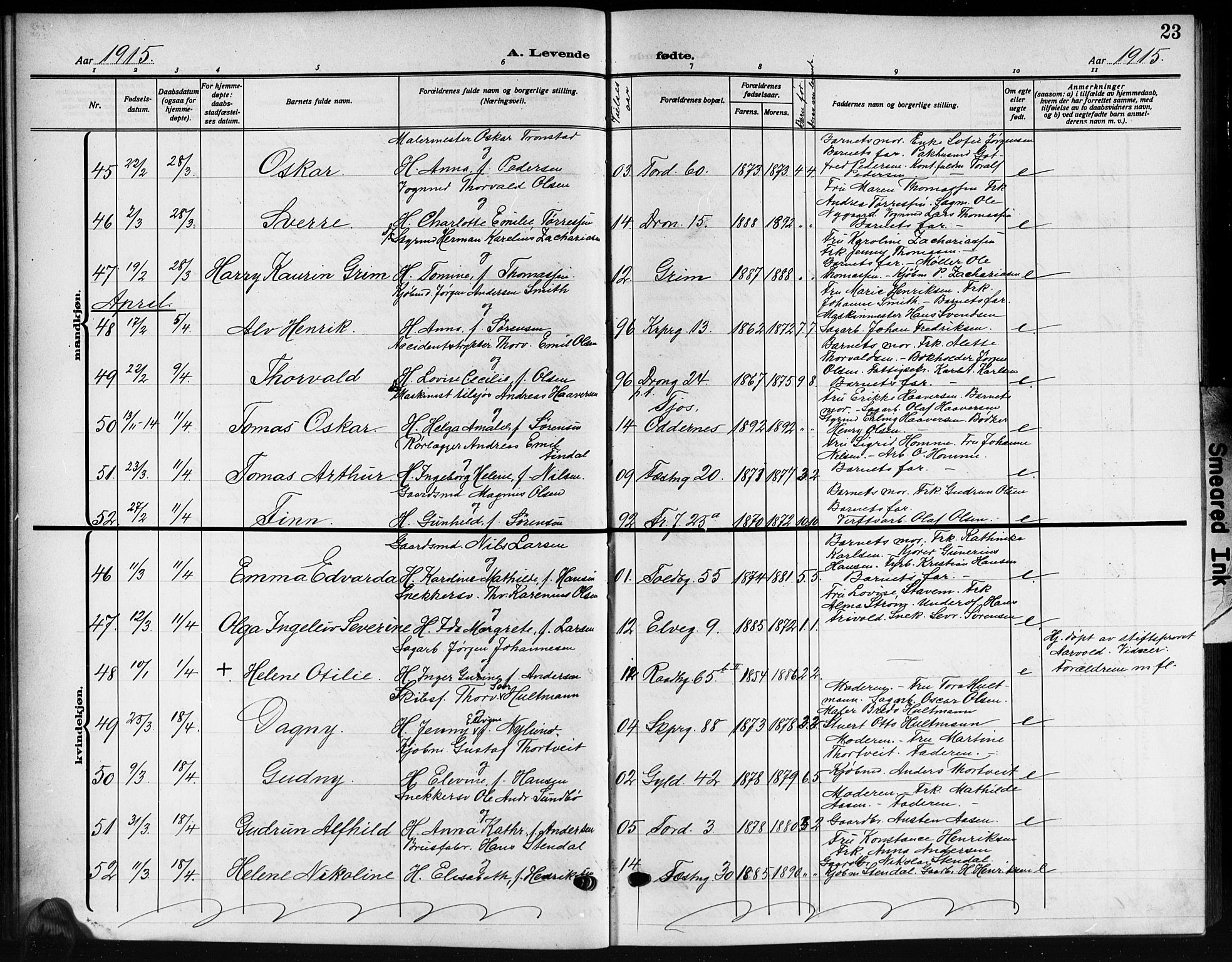 Kristiansand domprosti, SAK/1112-0006/F/Fb/L0021: Parish register (copy) no. B 21, 1914-1923, p. 23