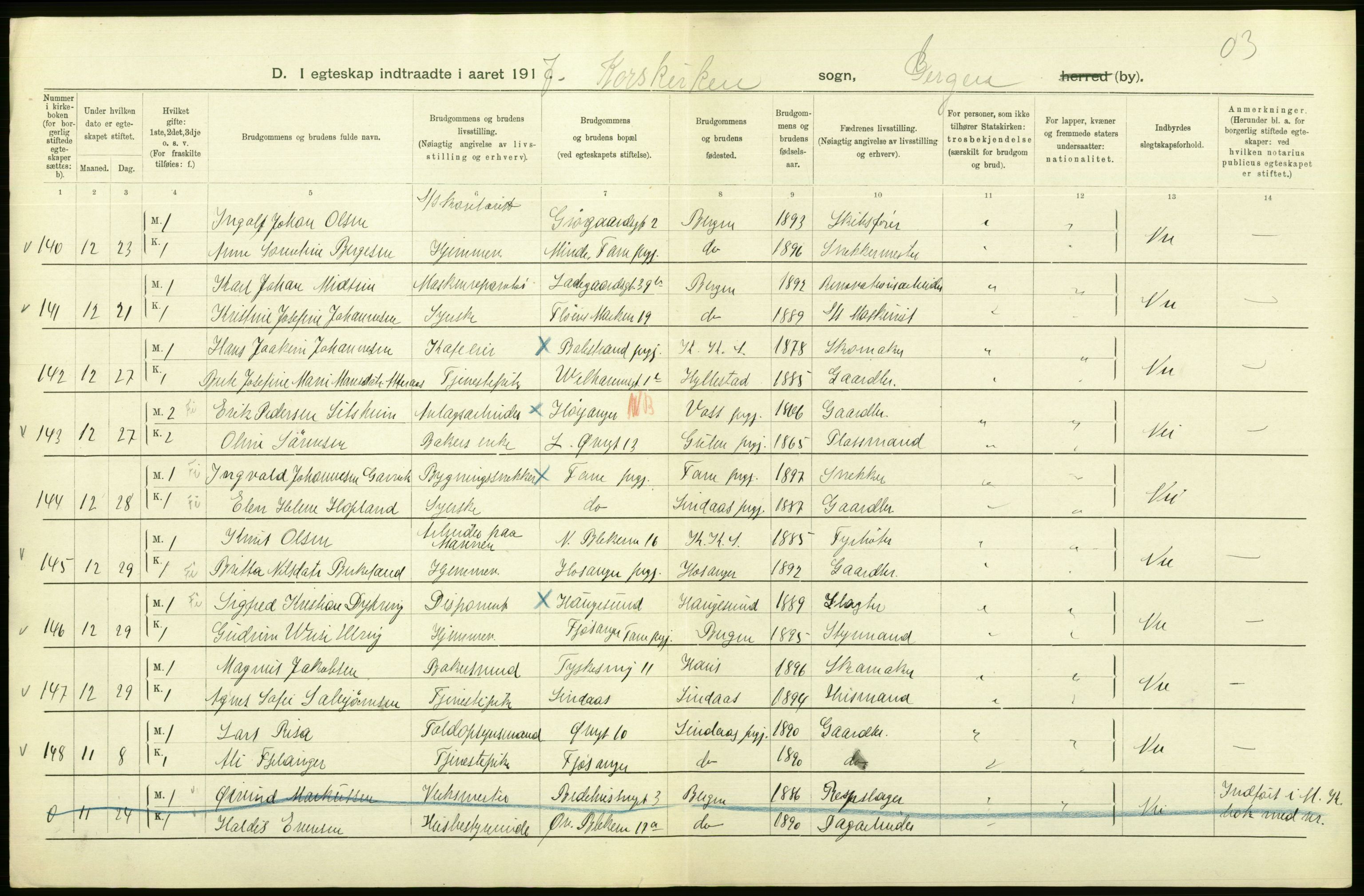 Statistisk sentralbyrå, Sosiodemografiske emner, Befolkning, AV/RA-S-2228/D/Df/Dfb/Dfbg/L0038: Bergen: Gifte, døde, dødfødte., 1917, p. 76