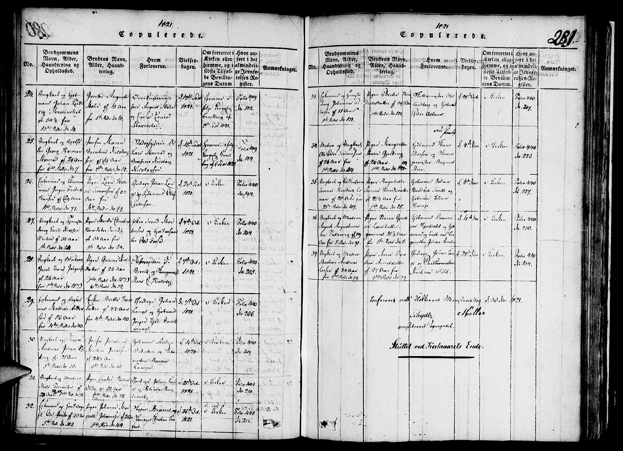 Nykirken Sokneprestembete, AV/SAB-A-77101/H/Haa/L0011: Parish register (official) no. A 11, 1816-1821, p. 281