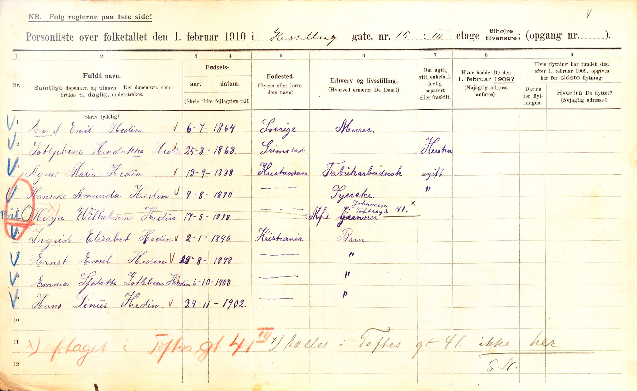 OBA, Municipal Census 1910 for Kristiania, 1910, p. 39401