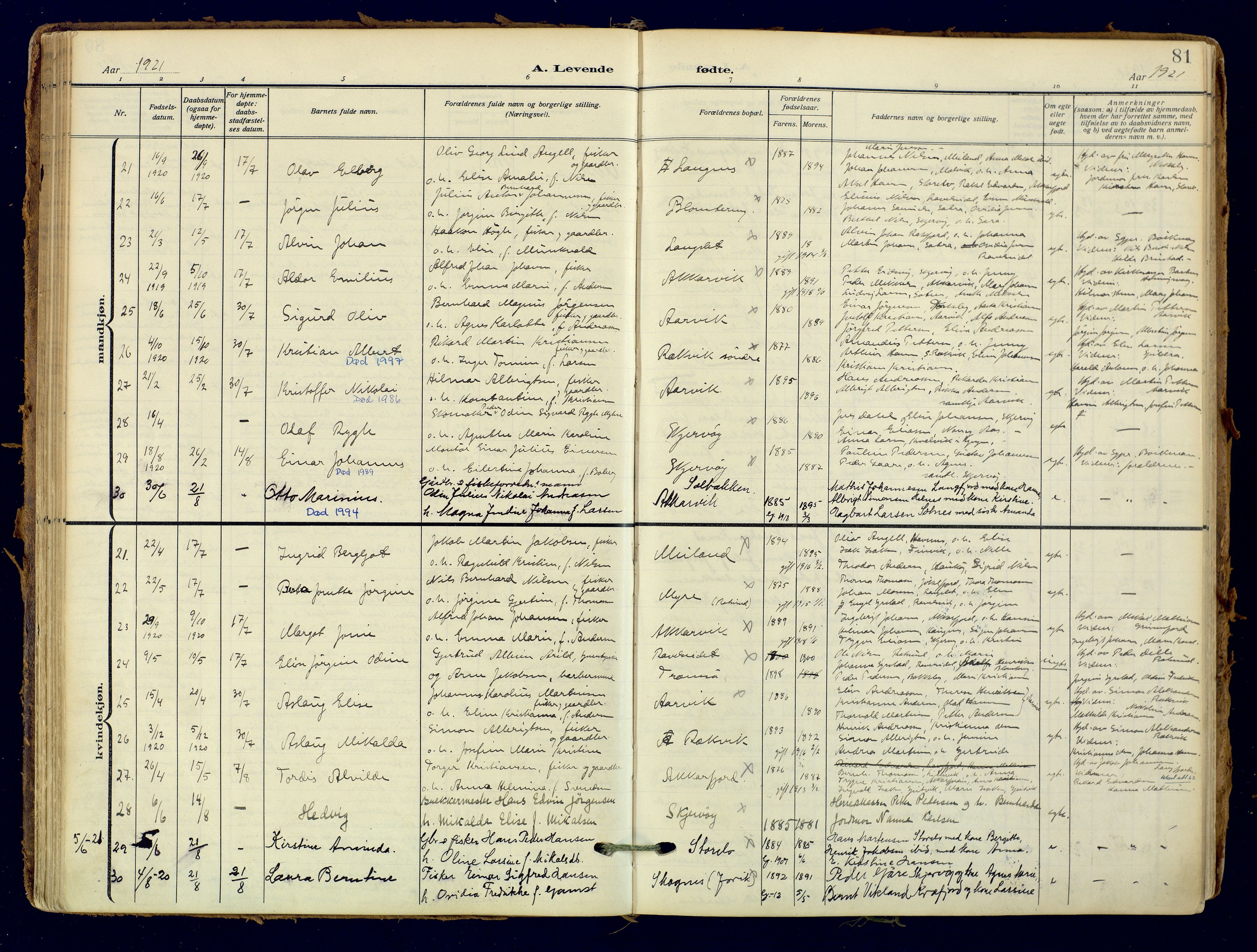 Skjervøy sokneprestkontor, AV/SATØ-S-1300/H/Ha/Haa: Parish register (official) no. 18, 1910-1926, p. 81