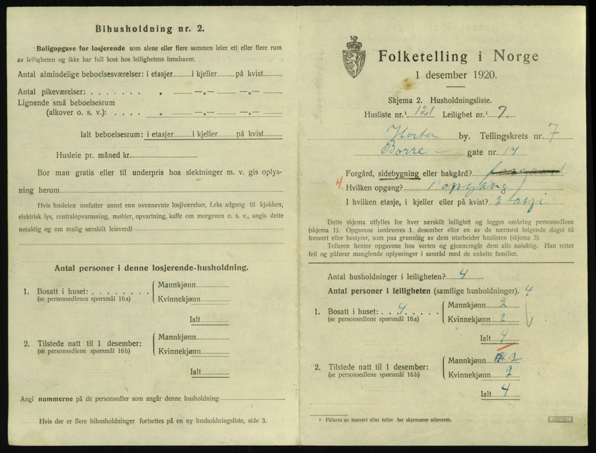 SAKO, 1920 census for Horten, 1920, p. 7643