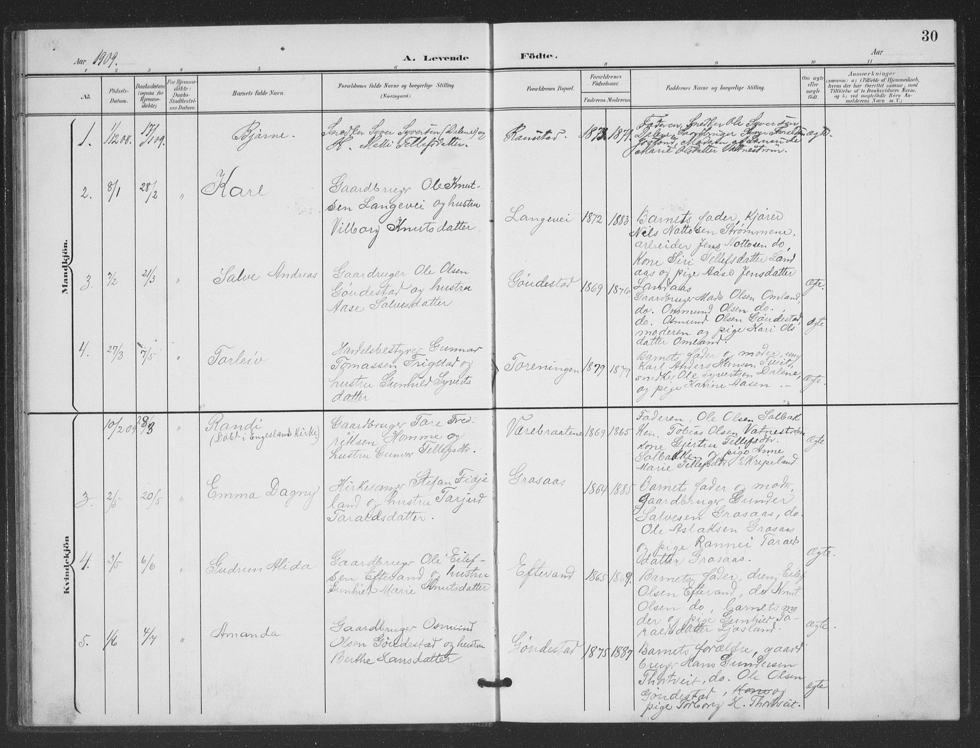 Evje sokneprestkontor, AV/SAK-1111-0008/F/Fb/Fbc/L0005: Parish register (copy) no. B 5, 1901-1935, p. 30