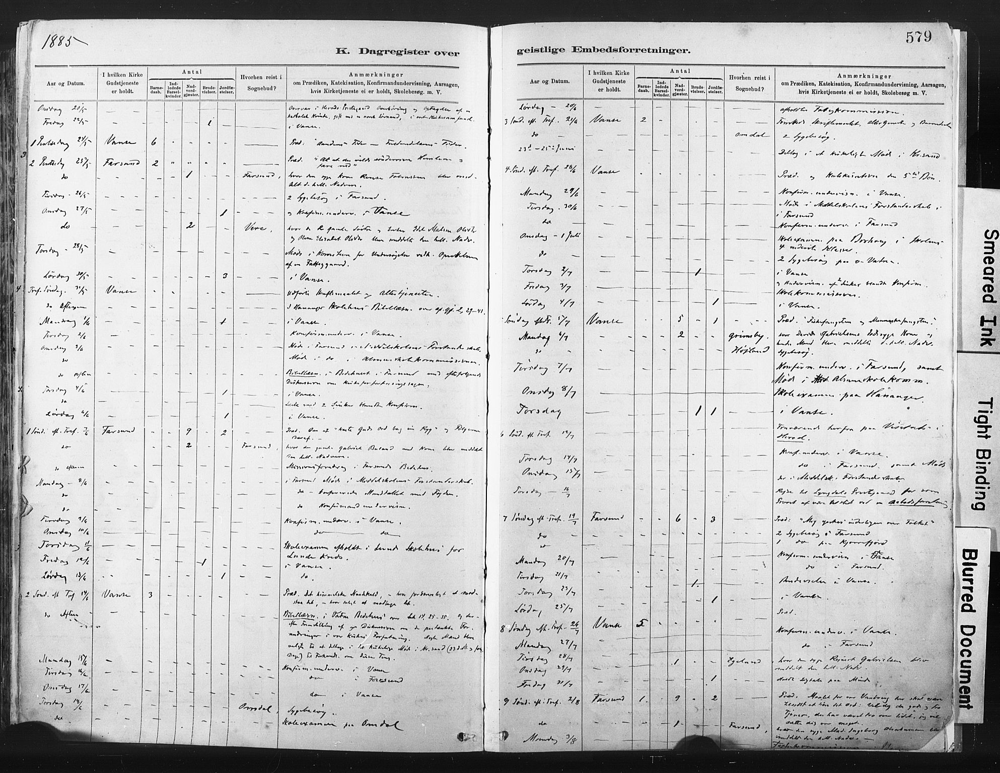 Lista sokneprestkontor, AV/SAK-1111-0027/F/Fa/L0012: Parish register (official) no. A 12, 1879-1903, p. 579