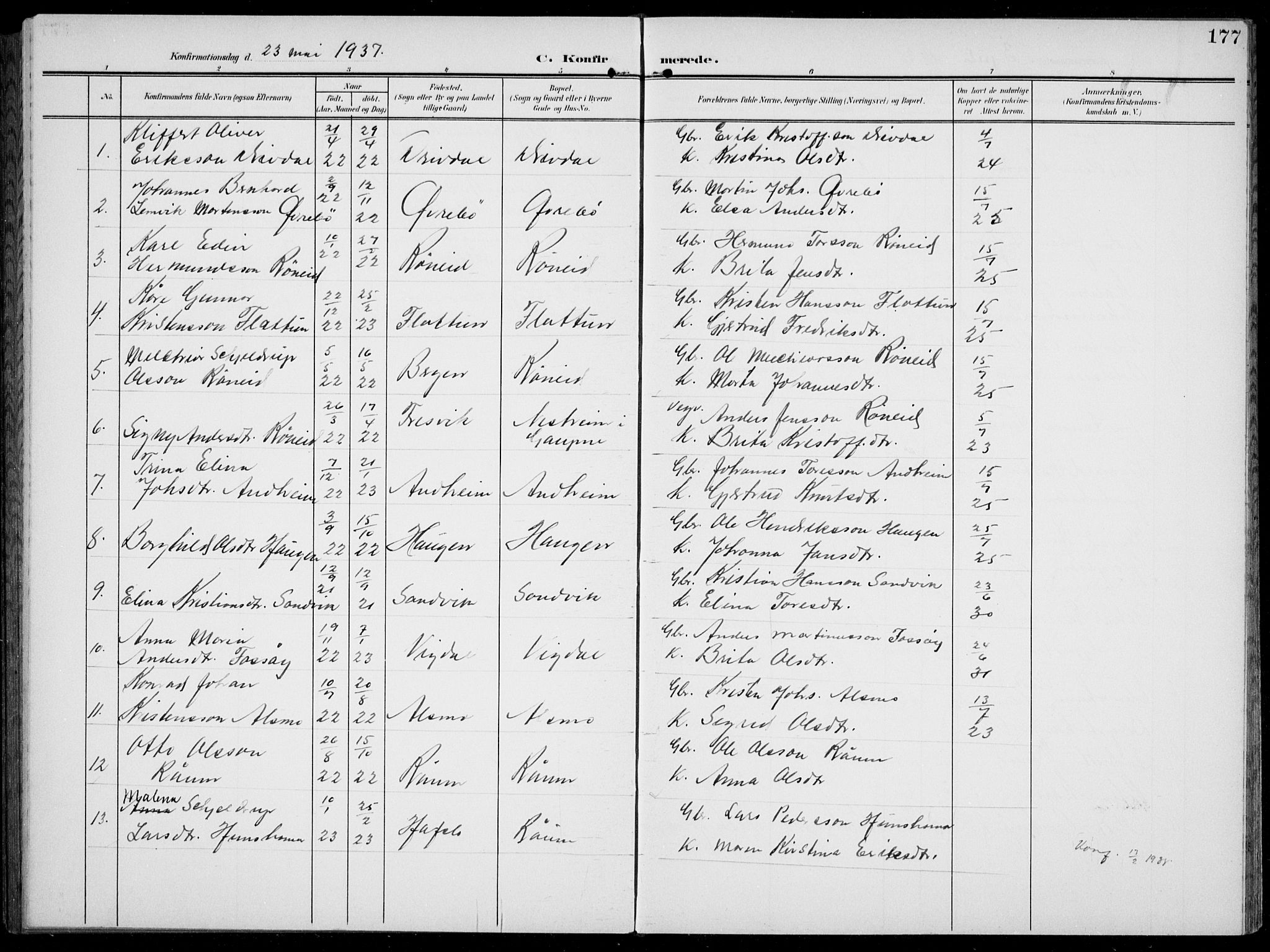 Jostedal sokneprestembete, SAB/A-80601/H/Hab/Habc/L0001: Parish register (copy) no. C 1, 1903-1939, p. 177