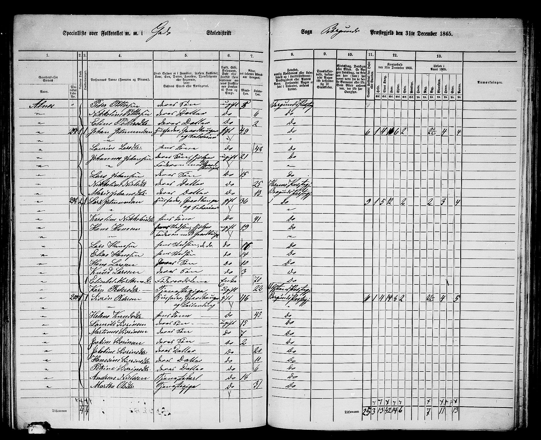 RA, 1865 census for Borgund, 1865, p. 156