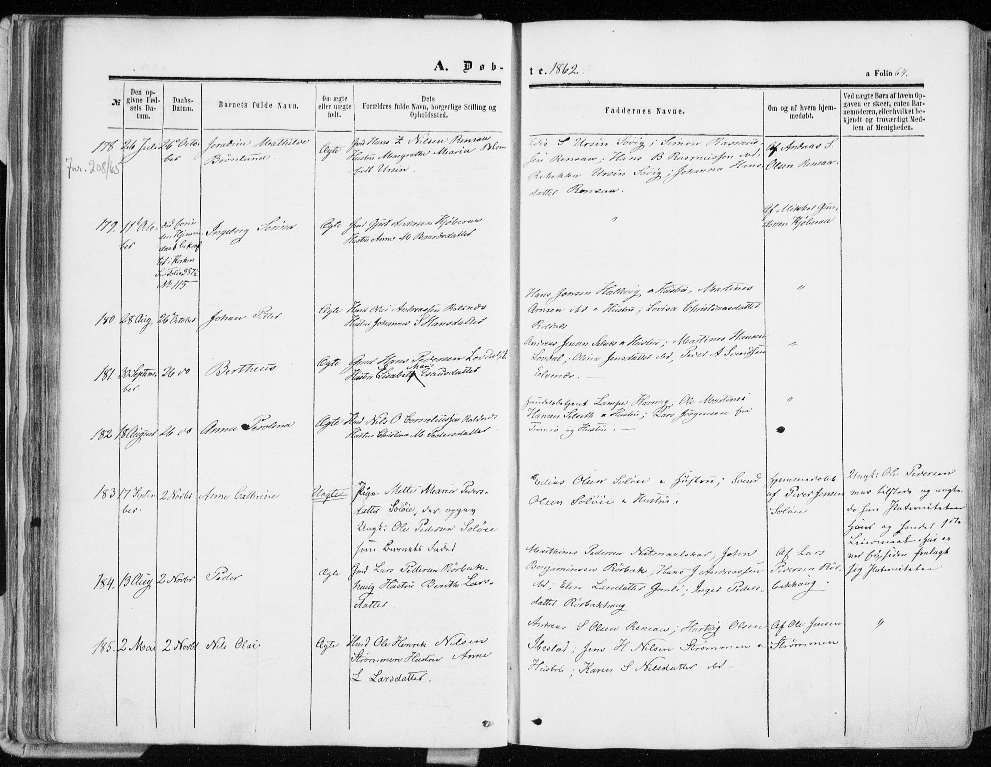 Ibestad sokneprestembete, SATØ/S-0077/H/Ha/Haa/L0009kirke: Parish register (official) no. 9, 1859-1868, p. 64