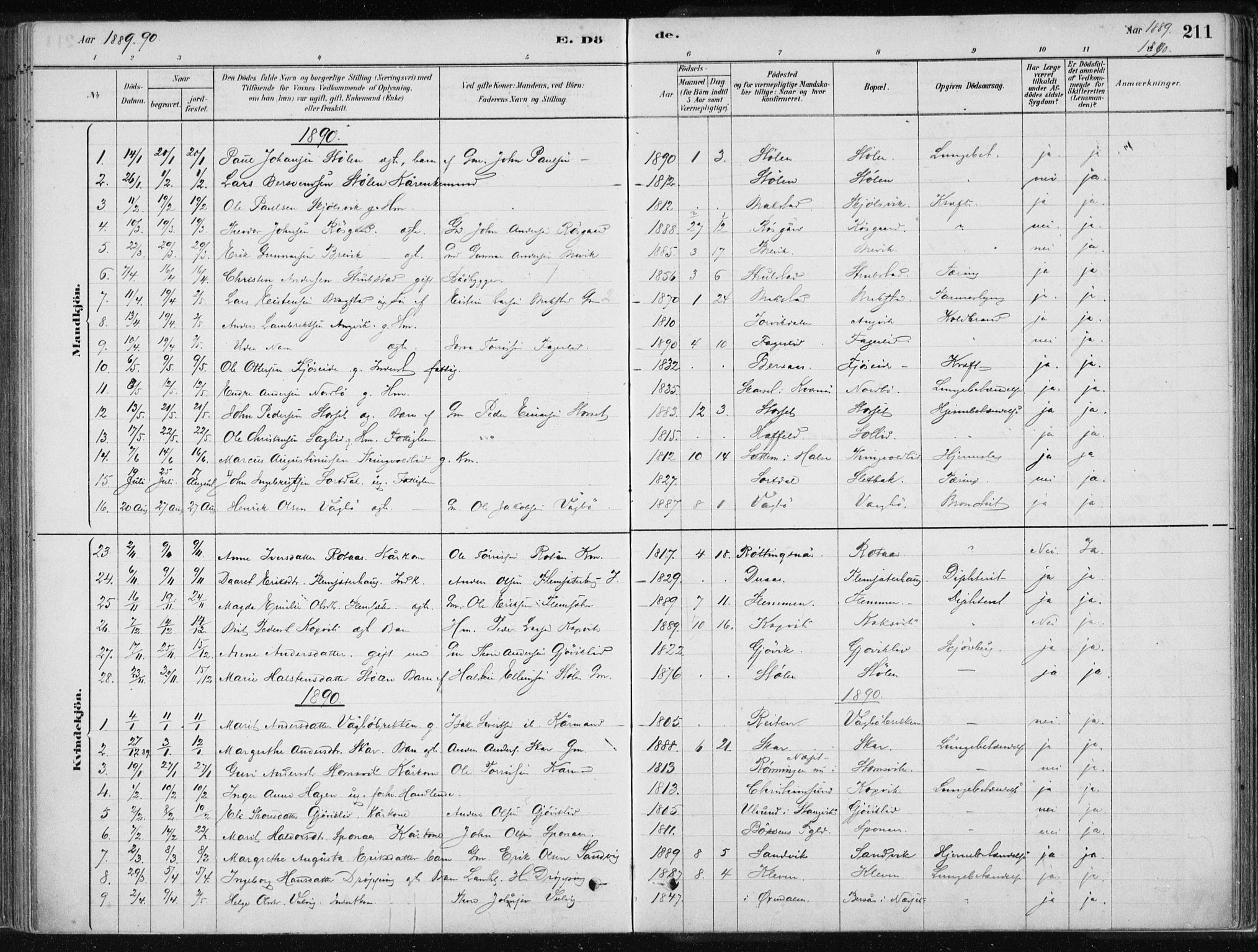 Ministerialprotokoller, klokkerbøker og fødselsregistre - Møre og Romsdal, AV/SAT-A-1454/586/L0987: Parish register (official) no. 586A13, 1879-1892, p. 211