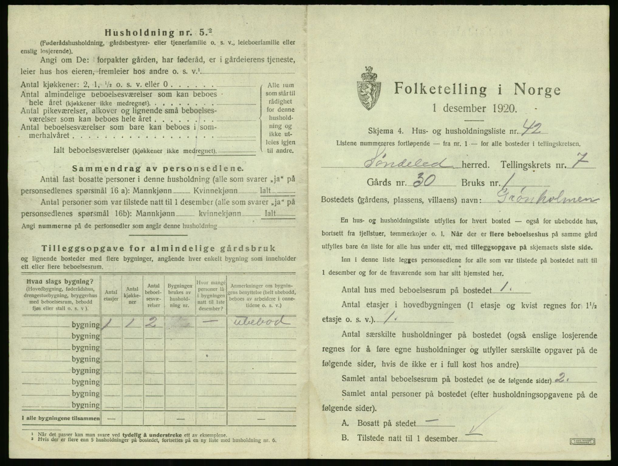 SAK, 1920 census for Søndeled, 1920, p. 699