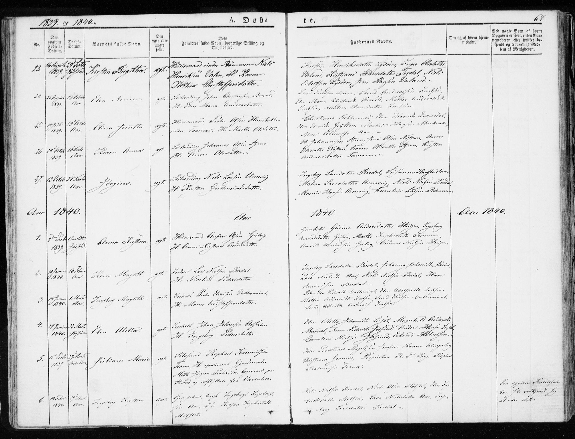 Ministerialprotokoller, klokkerbøker og fødselsregistre - Sør-Trøndelag, SAT/A-1456/655/L0676: Parish register (official) no. 655A05, 1830-1847, p. 67